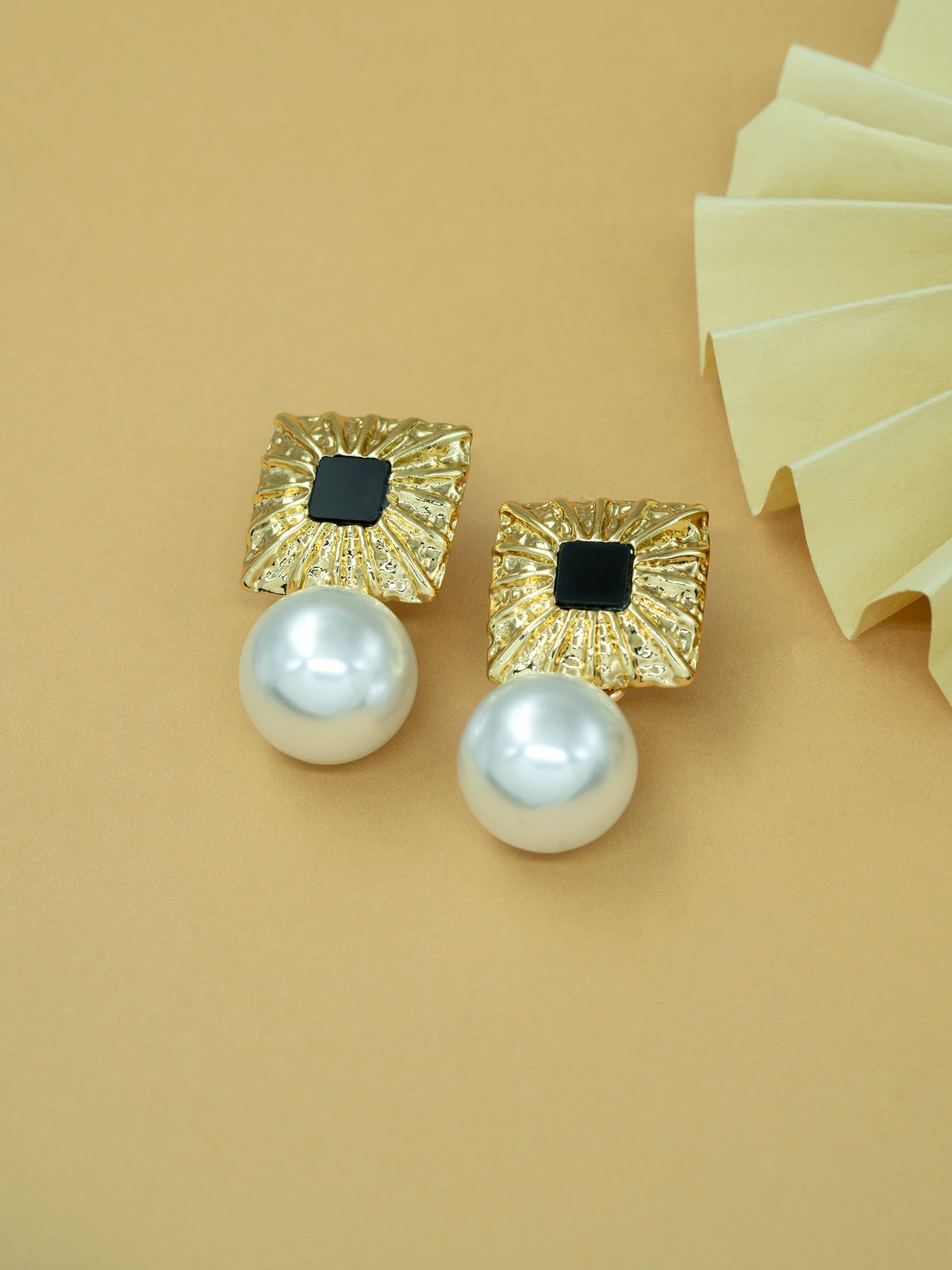 Artklim Black Square Pearl Drop Anti Tarnish Earrings