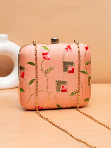 Artklim Peach Blossom – Floral Embroidered Silk Clutch