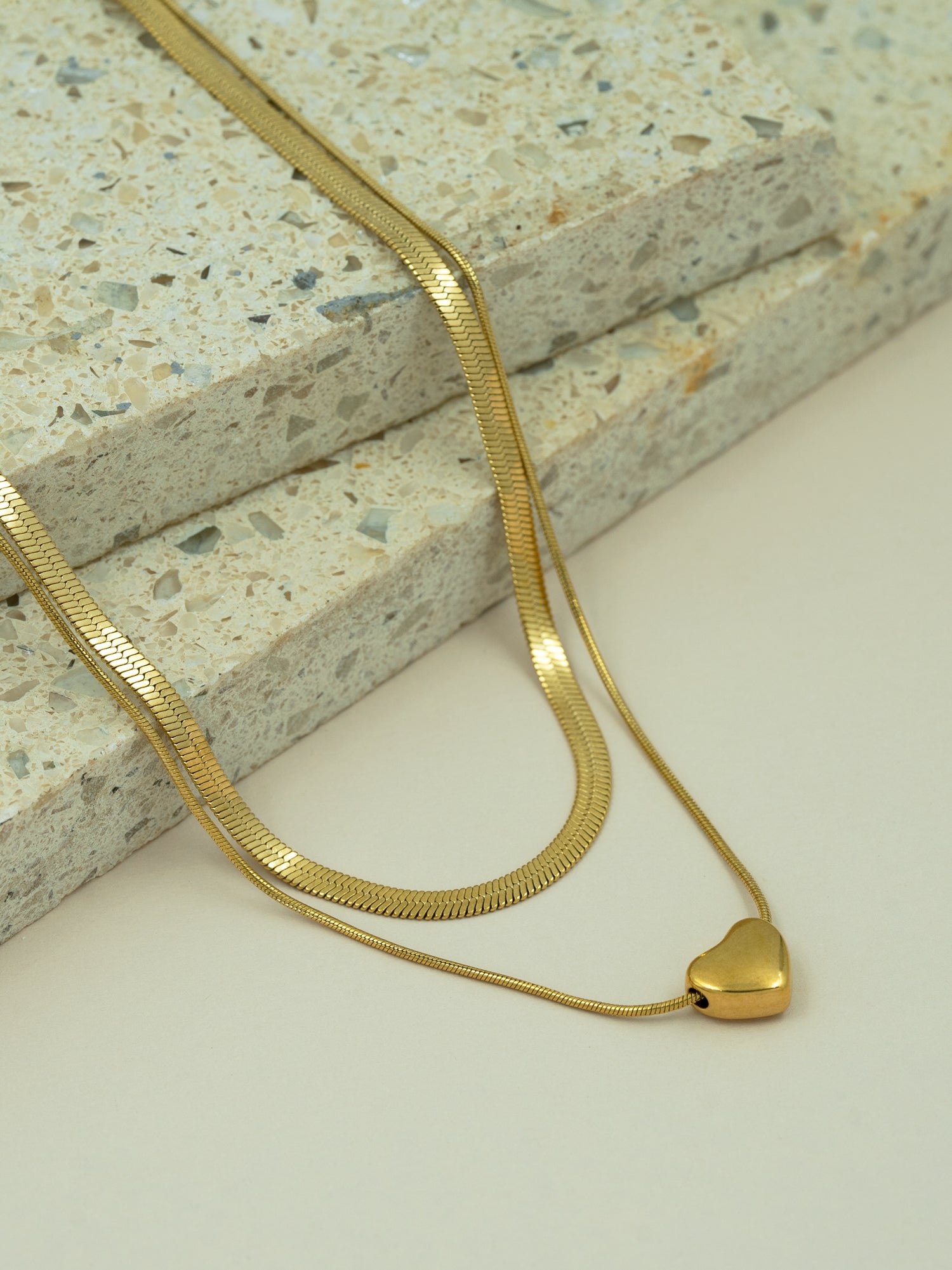 Arklim Golden Heart Herringbone Duo Anti Tarnish Pendant