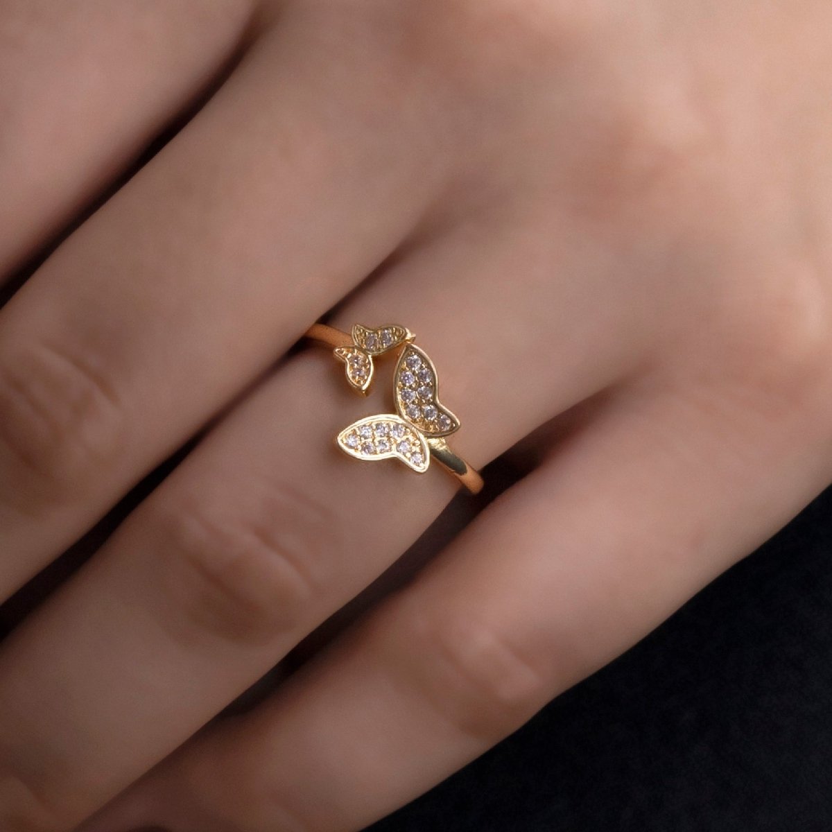 Artklim Studded Butterfly Shaped Gold Plated Ring