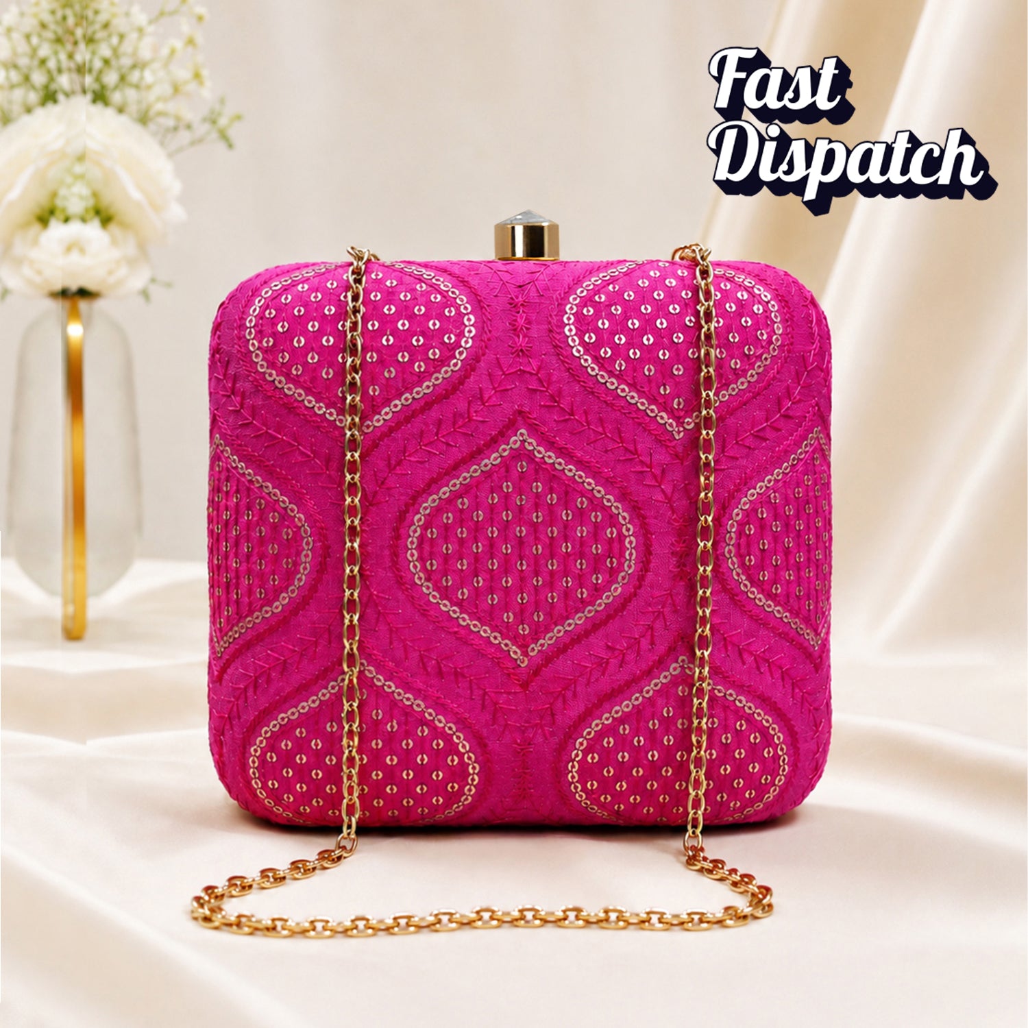 Artklim Pink Embroidered Clutch