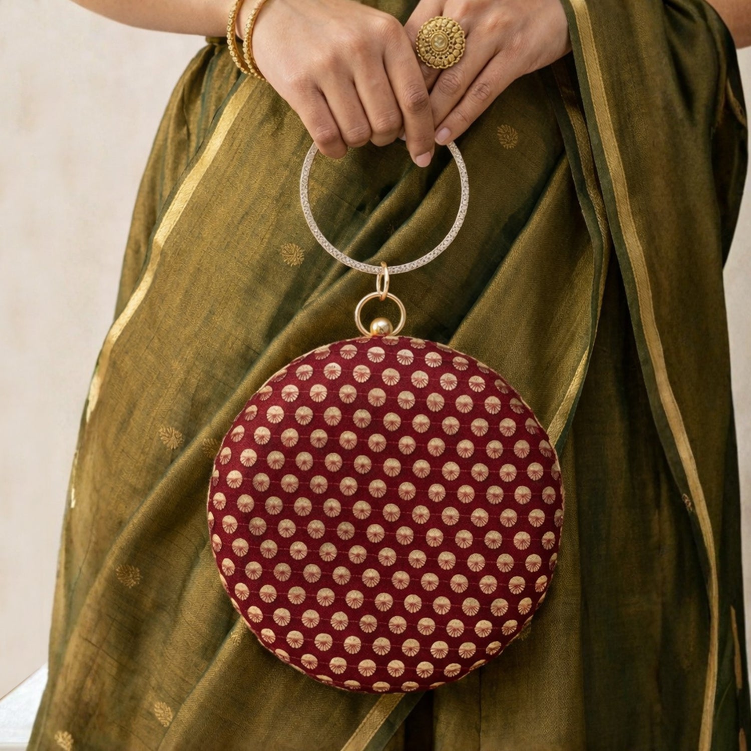 Artklim Royal Crimson Studded Embroidery Clutch