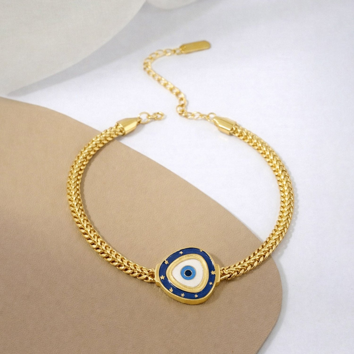 Artklim Gold Plated Elegant Blue Evil Eye Charm Adjustable Anti-Tarnish Bracelet