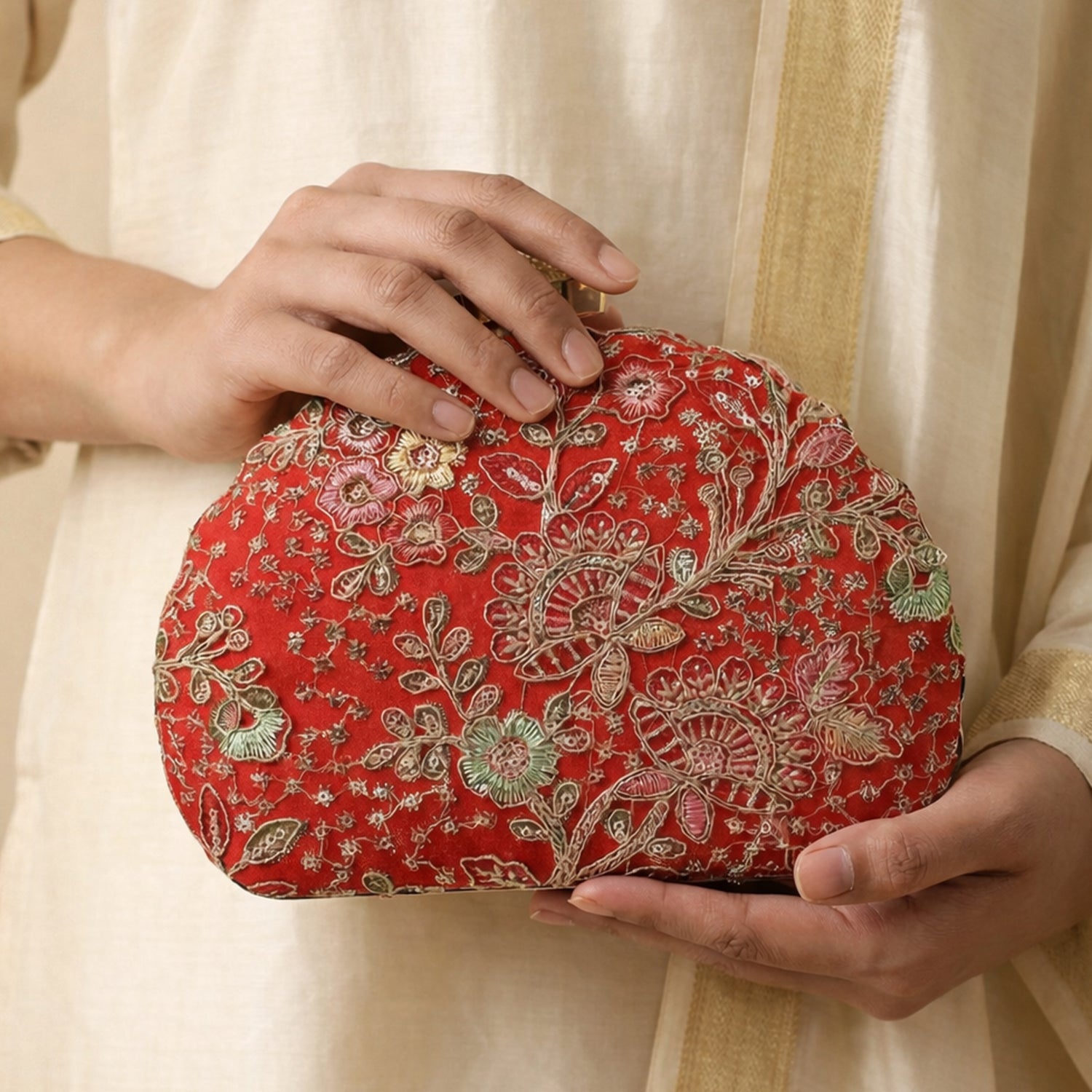 Artklim Embroidered Scarlet Garden Clutch