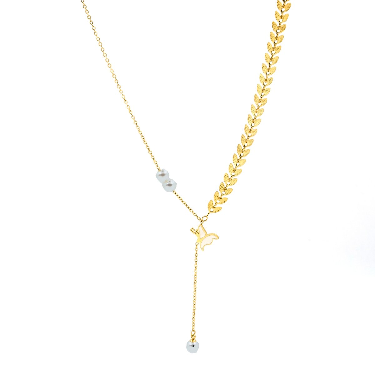 Artklim Gold Plated Pearl And White Butterfly Pendant Necklace