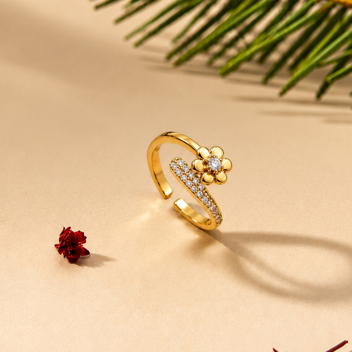 Artklim Dainty Floral Sparkle Gold-Tone Anti-Tarnish Ring