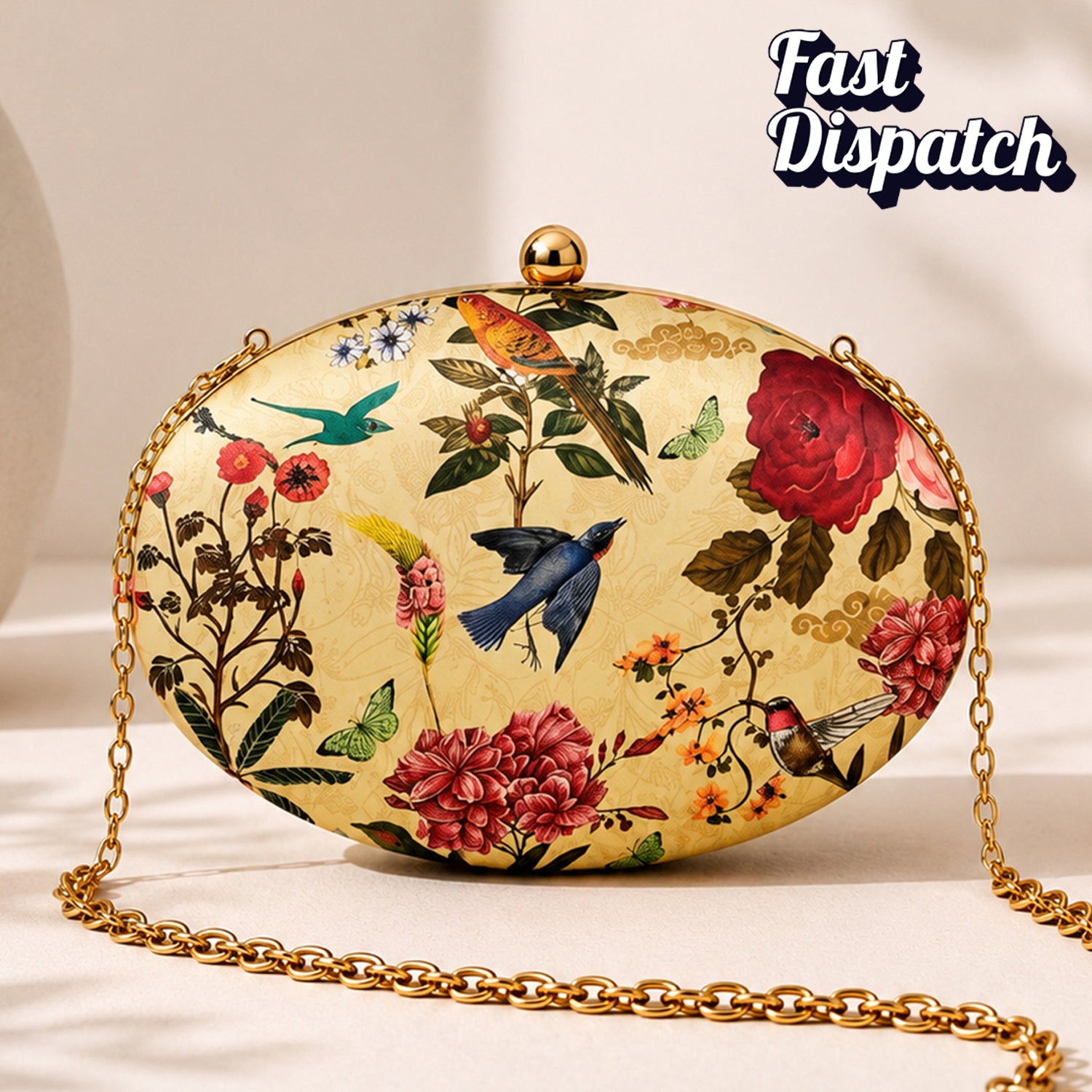 Artklim Floral Bird & Butterfly Printed Oval Clutch