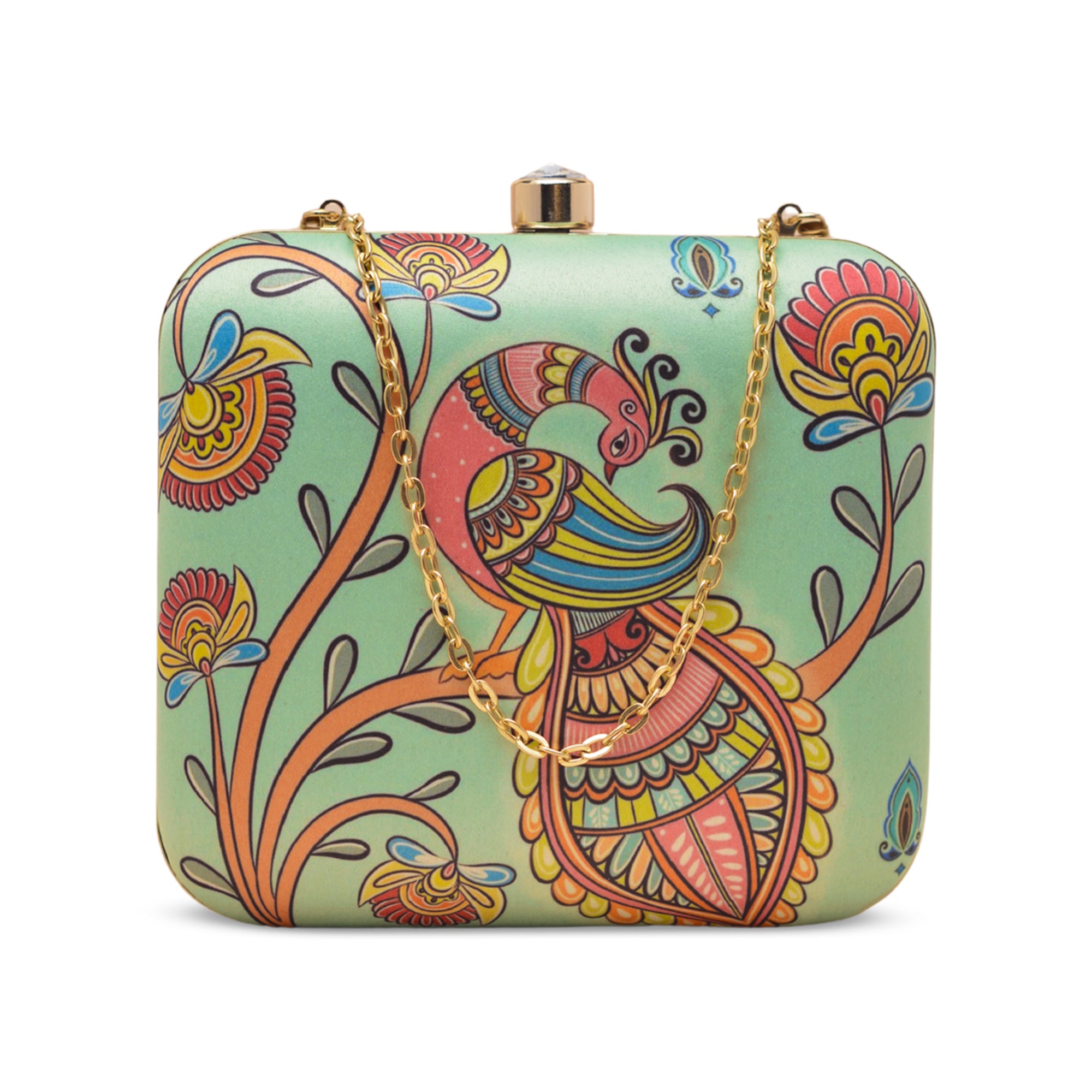 Artklim Colorful Indian Bird Motif Printed Clutch