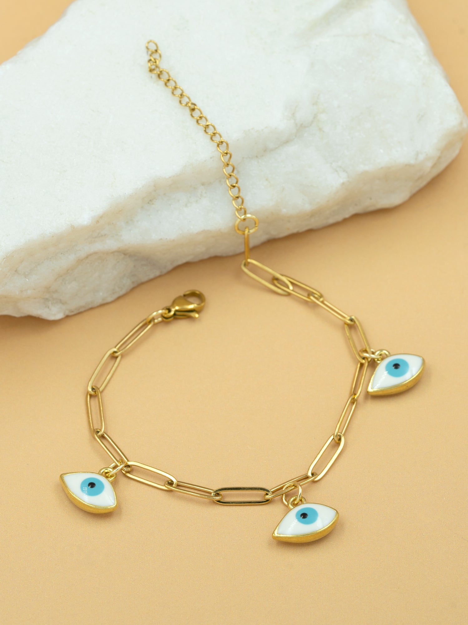 Artklim Gold Plated Anti Tarnish White Evil Eye Chain Bracelet