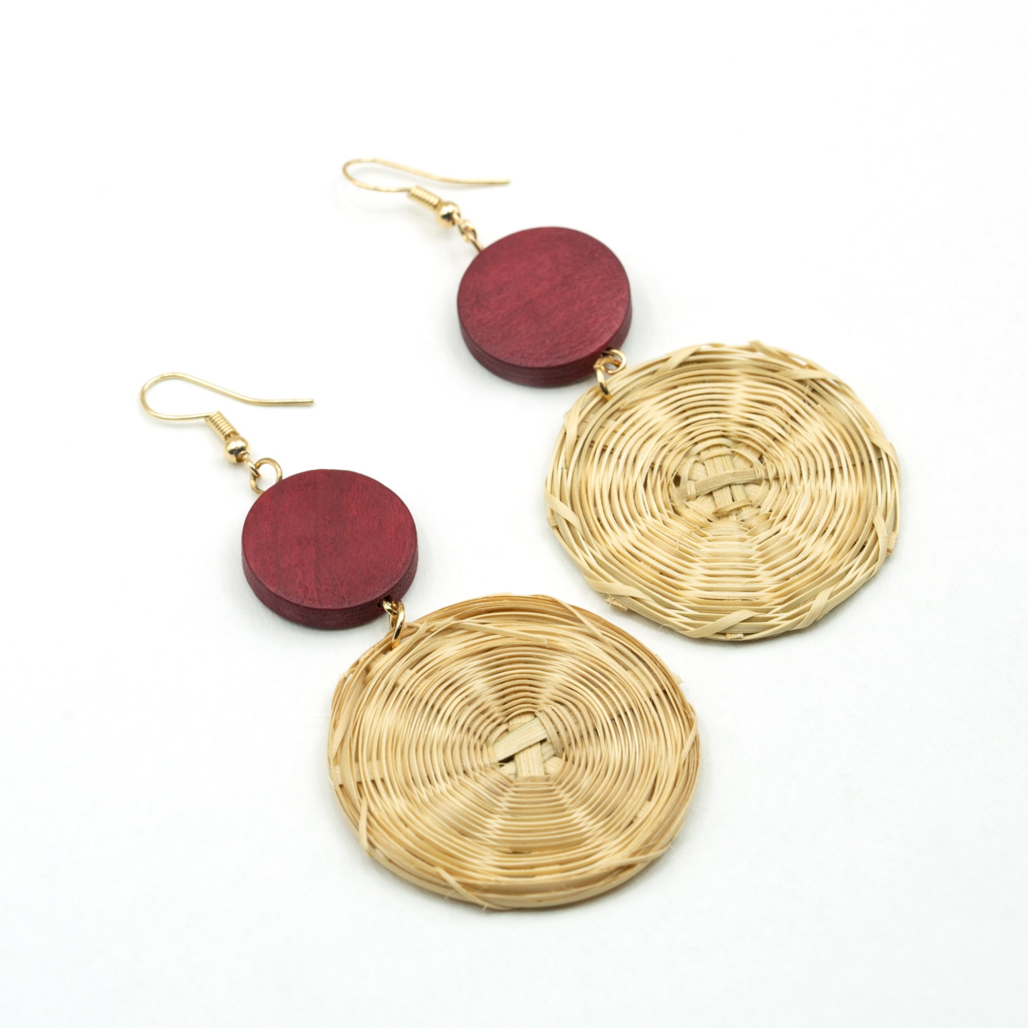 Artklim Boho Maroon Circle Weave Earrings