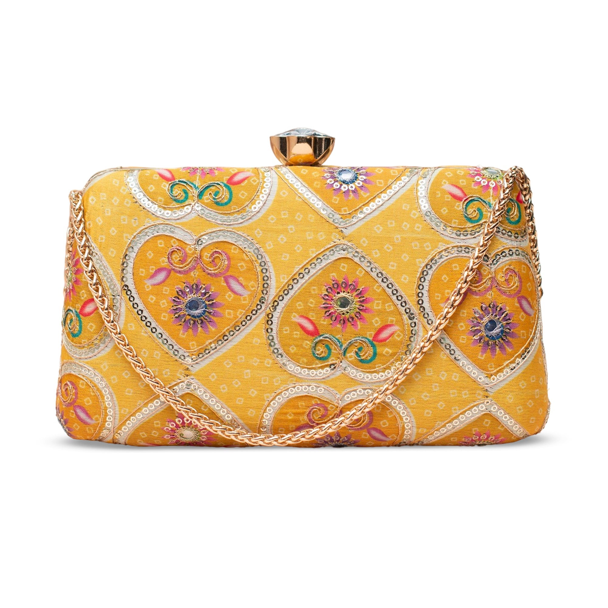 Artklim Mustard Yellow Circular Motif Clutch