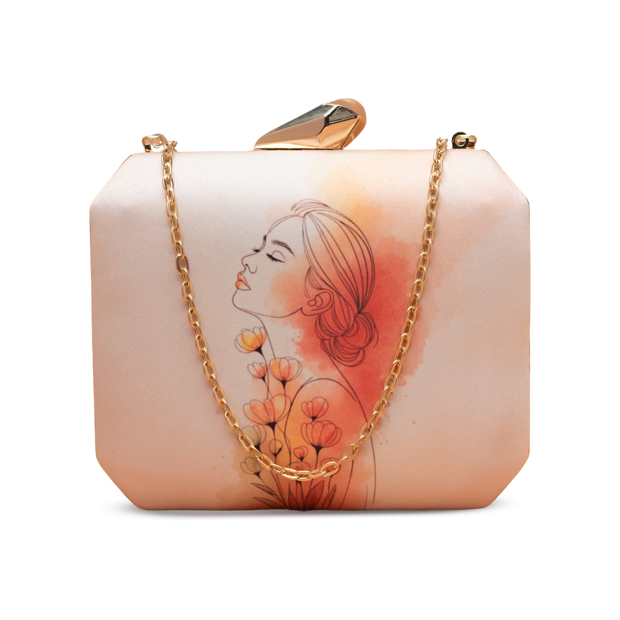Artklim Orange Floral Silhouette Minimal Art Clutch