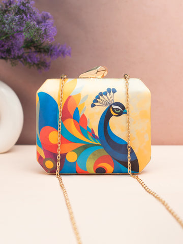 Peacock Prism Printed Clutch