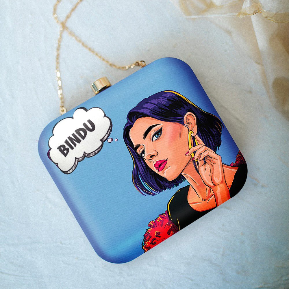 Sky Blue Based Customised Name Clutch