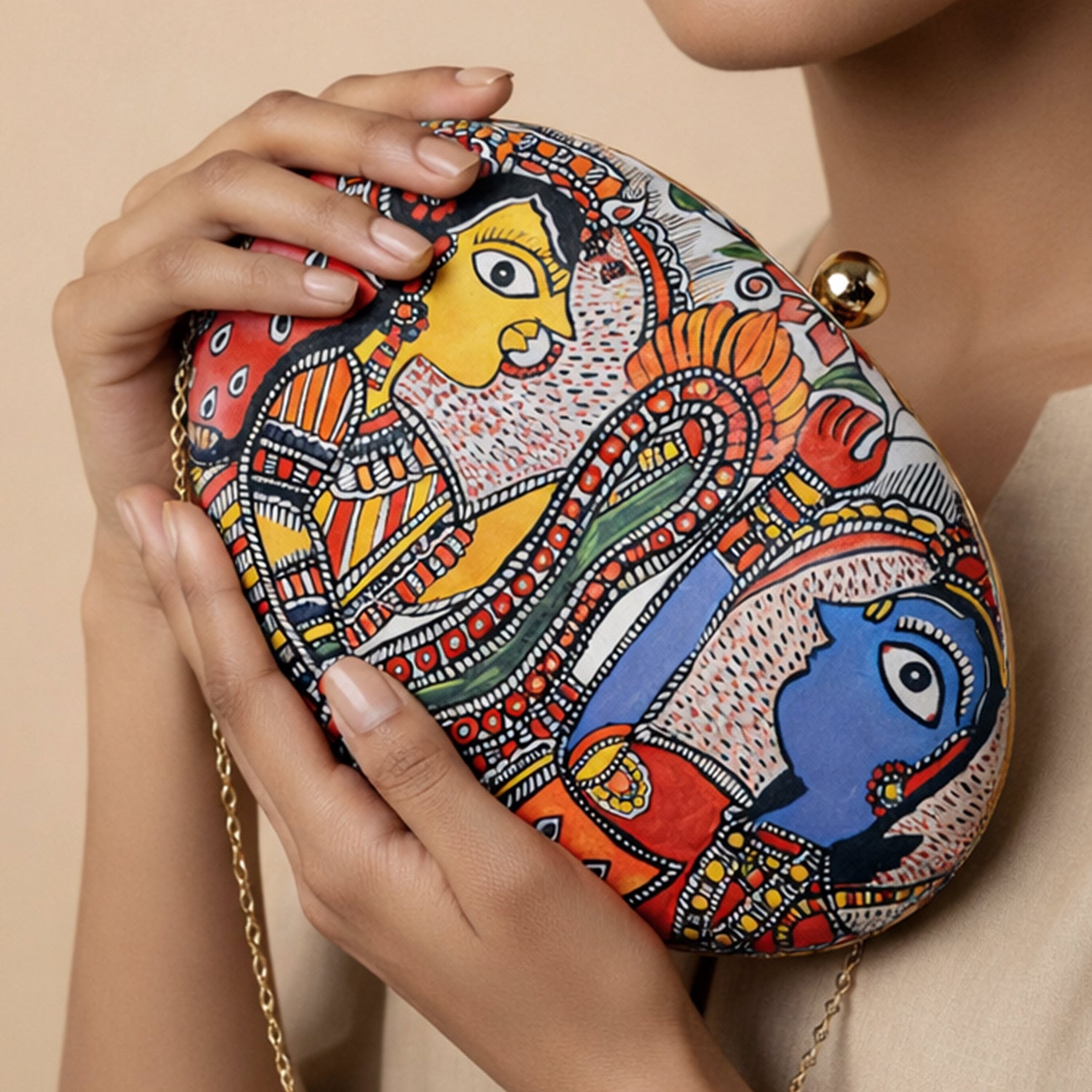 Artklim Madhubani Printed D-shape Clutch