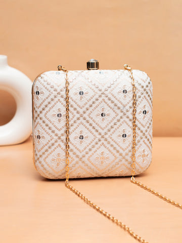 Artklim Ivory Elegance – Embroidered Evening Clutch