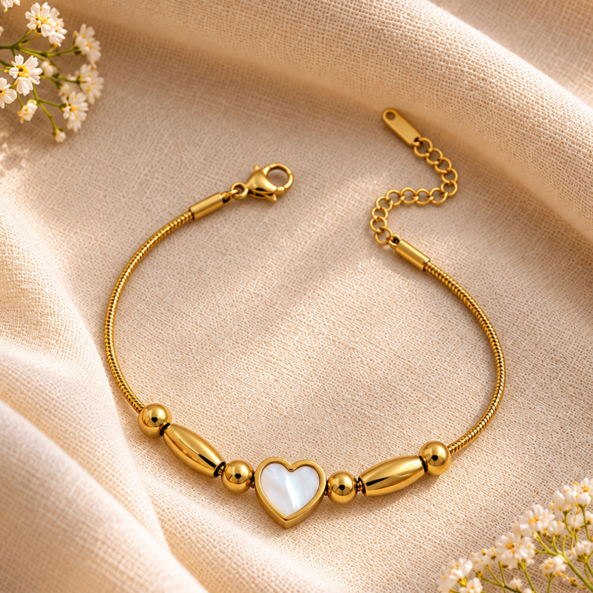 Artklim Luxe Mother of Pearl Heart Gold-Tone Anti-Tarnish Bracelet