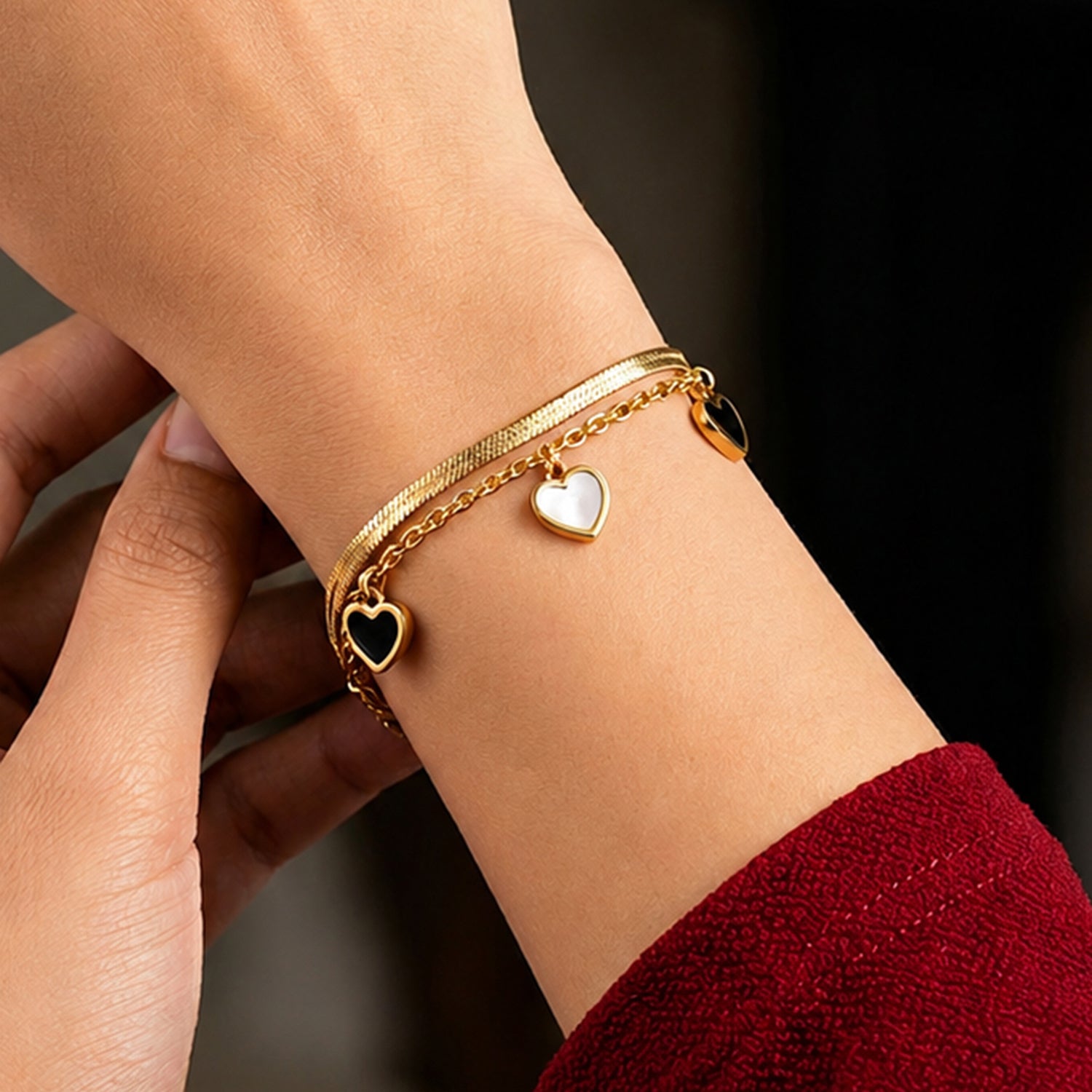 Artklim Dual Layer Heart Charm Gold Bracelet Anti-tarnish
