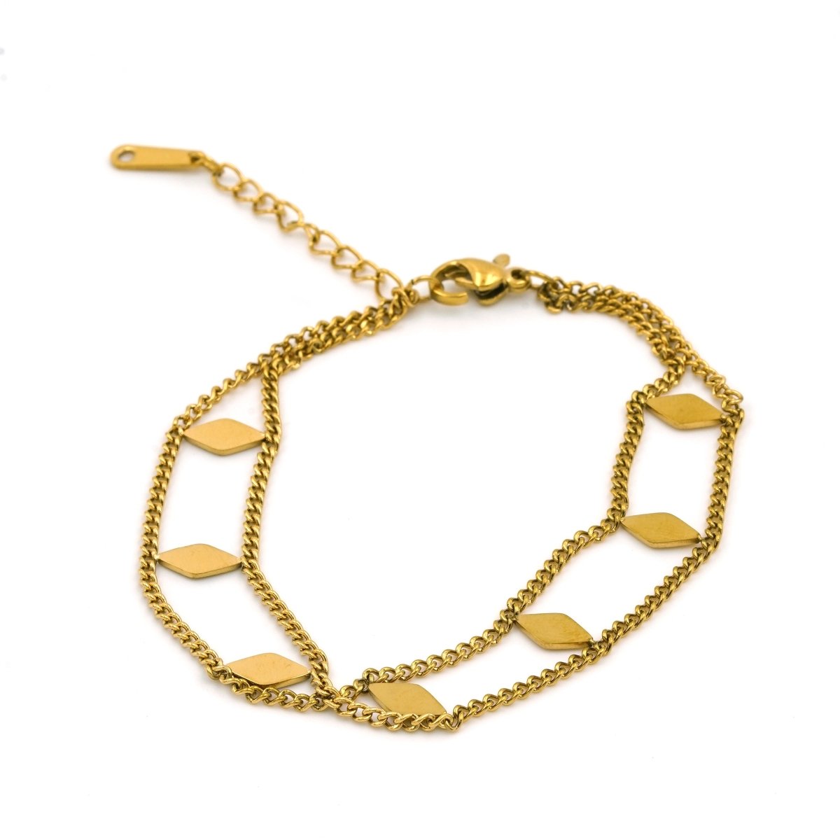 Artklim Gold Plated Geometric Shape Dual Chain Bracelet