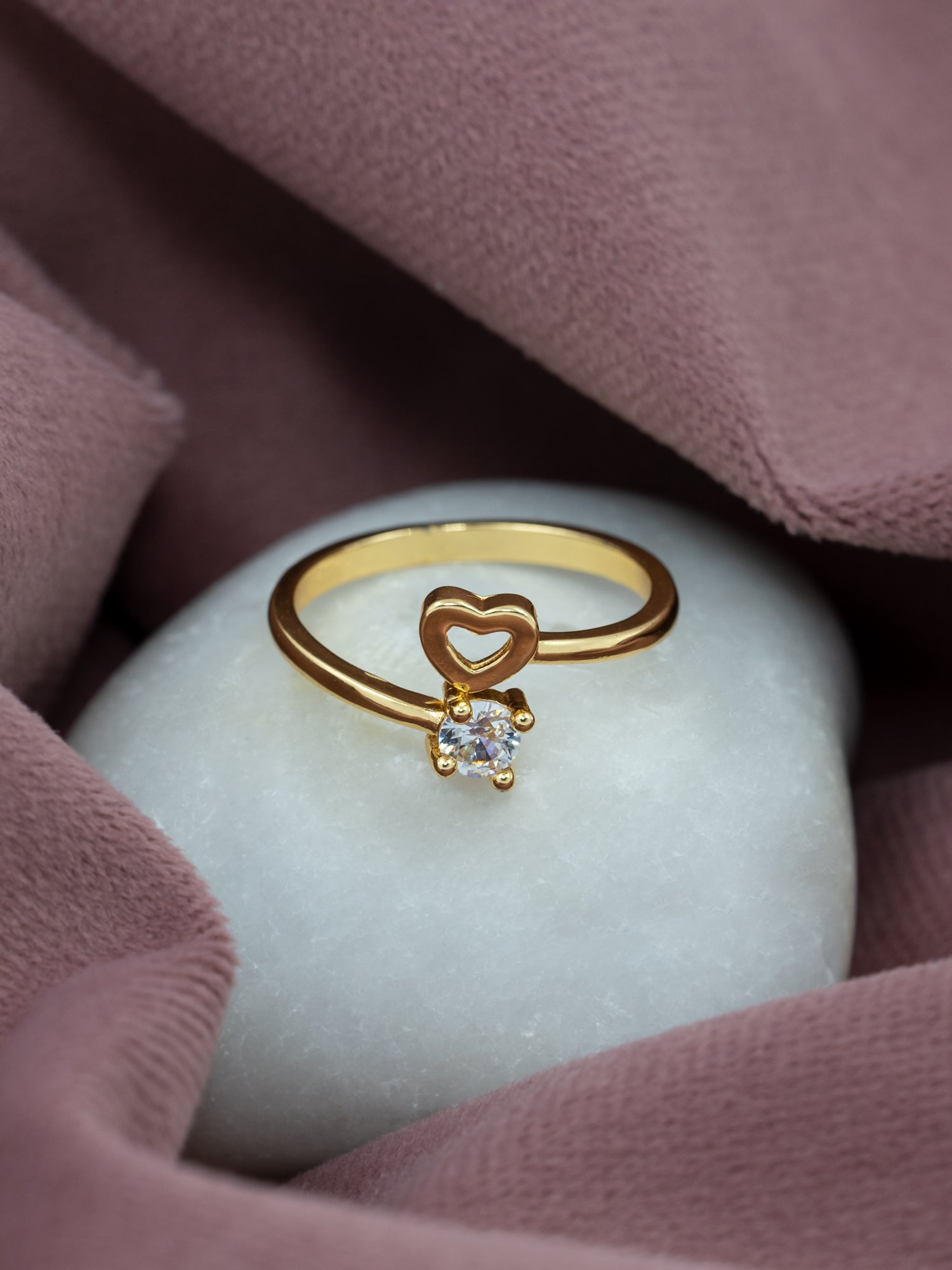 Artklim Gold-Plated Heart Solitaire Anti-Tarnish Ring