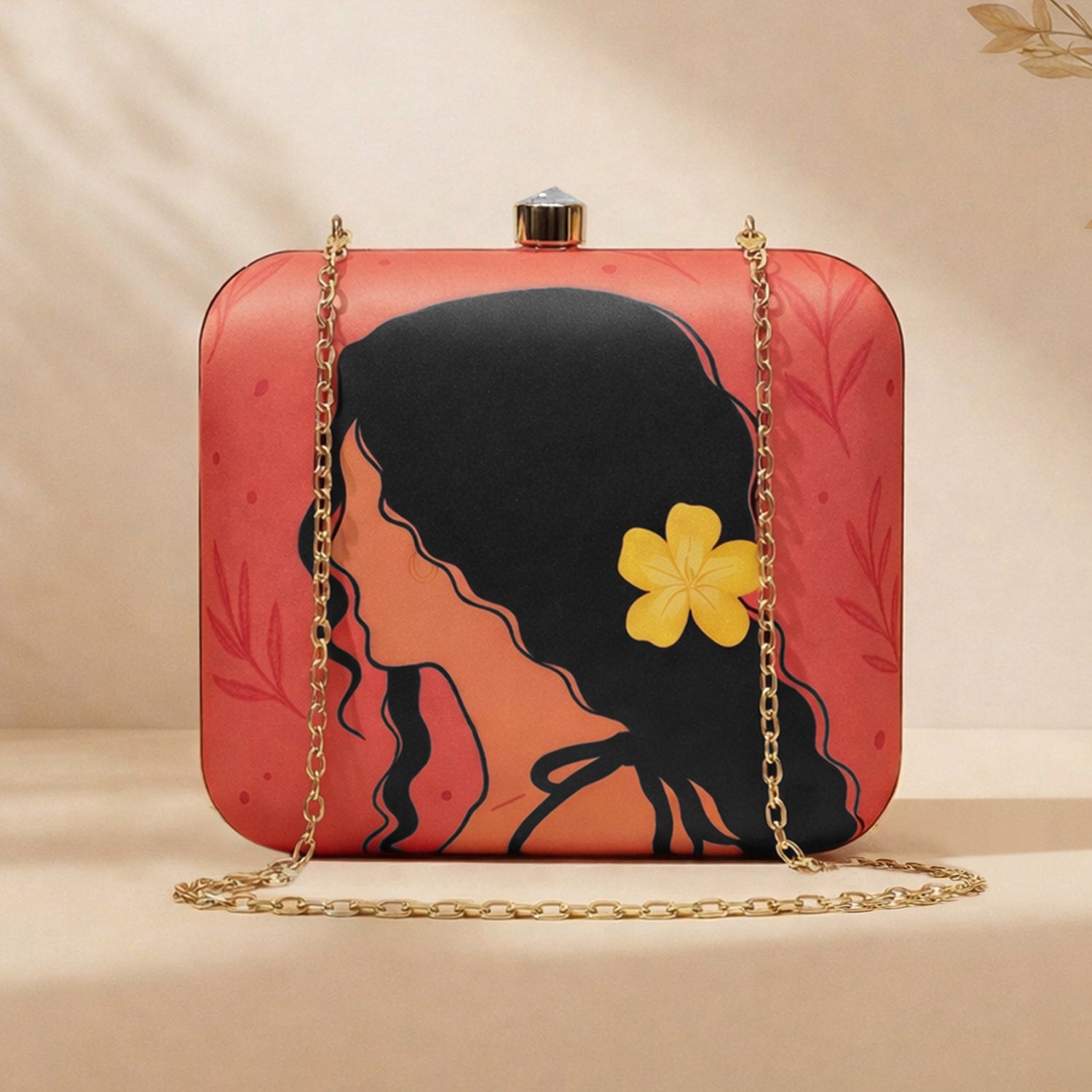 Artklim Girl With Yellow Flower Portrait Printed Clutch