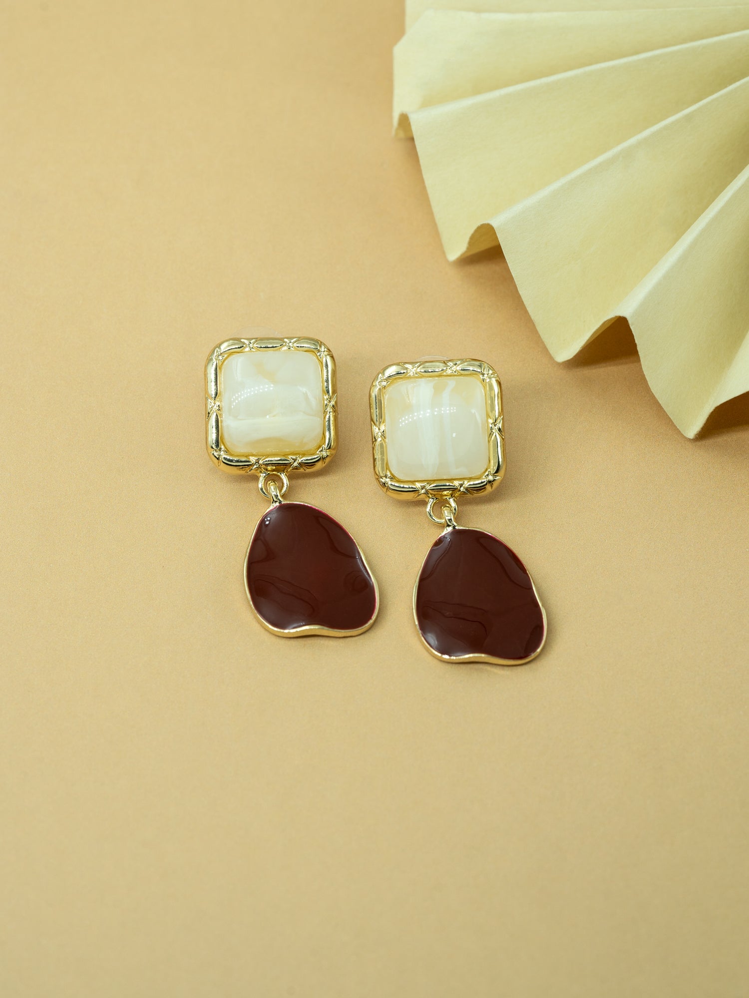 Artklim Brown Stone Dual Drop Anti Tarnish Earrings