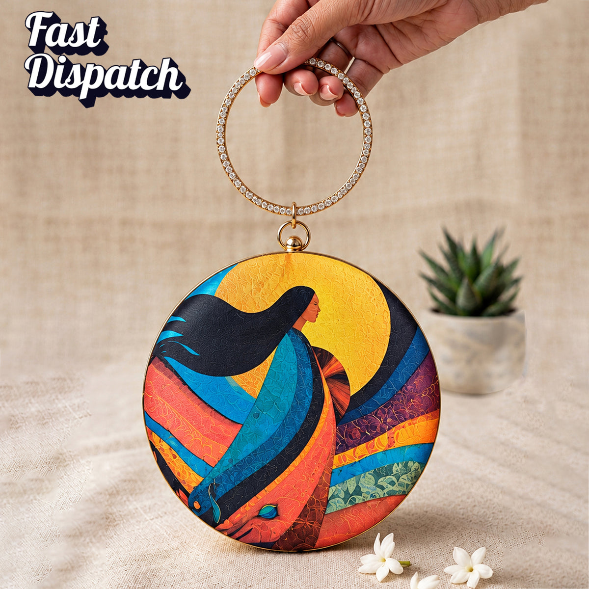 Artklim Colorful Woman Abstract Artistic Round Printed Clutch