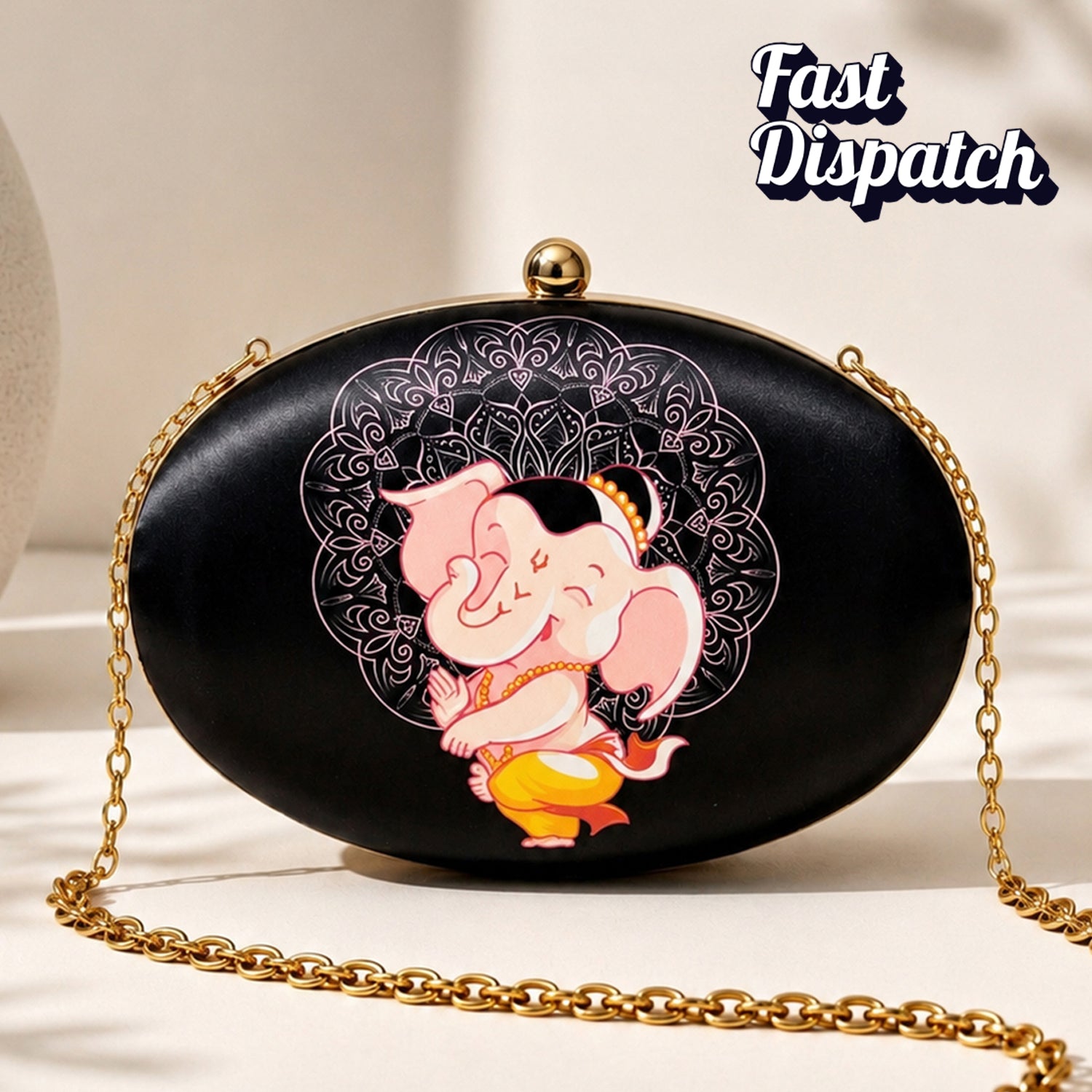 Artklim Black Lord Ganesha Printed Designer Clutch
