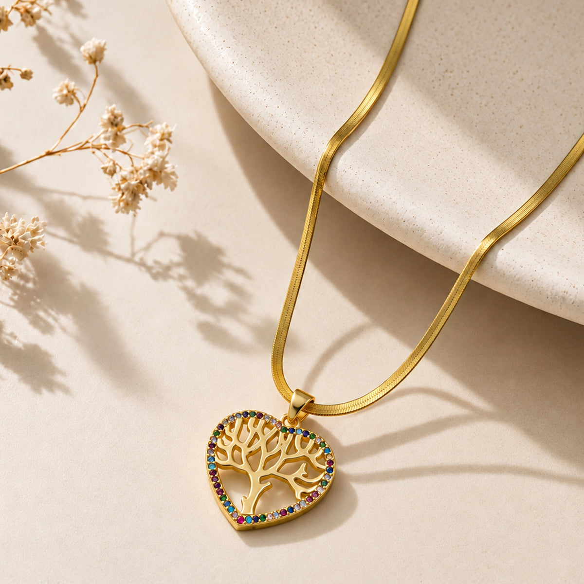 Artklim Multicolor Tree of Life Heart Pendant Anti-Tarnish Pendant Necklace