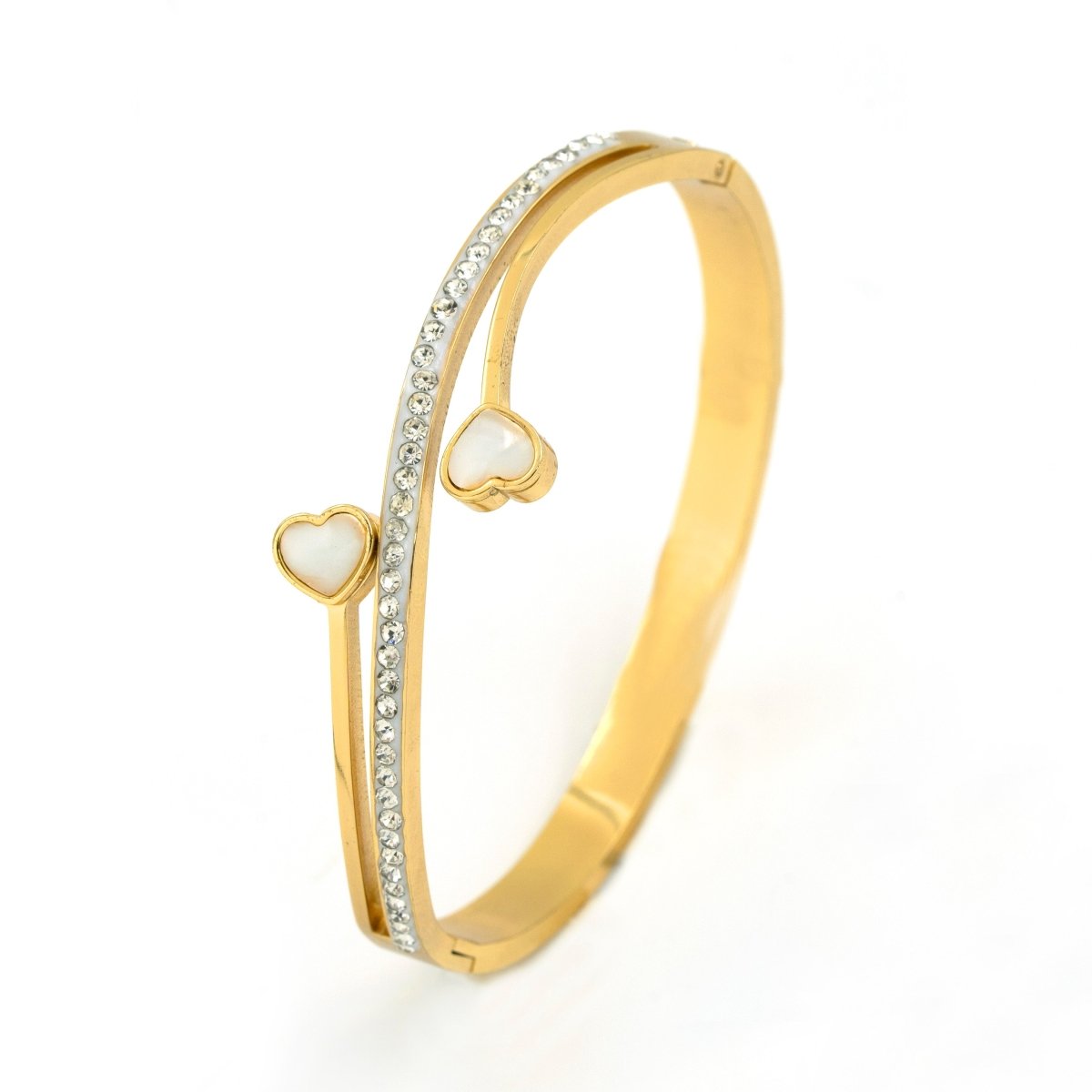 Artklim Gold Plated MOP Heart Studded Bangle Bracelet