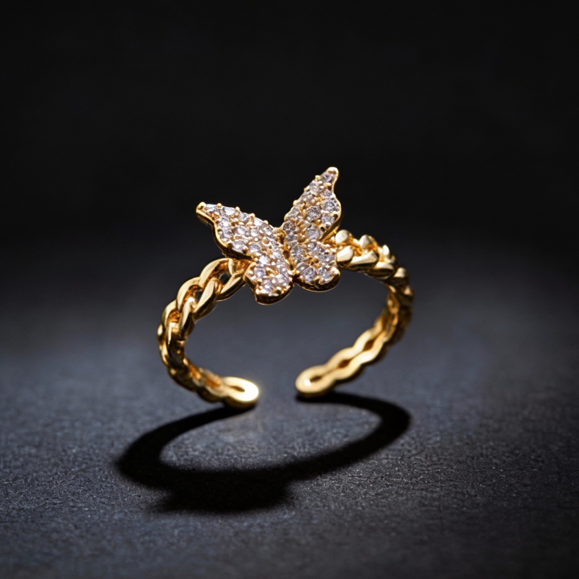 Artklim Gold-Plated Butterfly Crystal Anti-Tarnish Ring