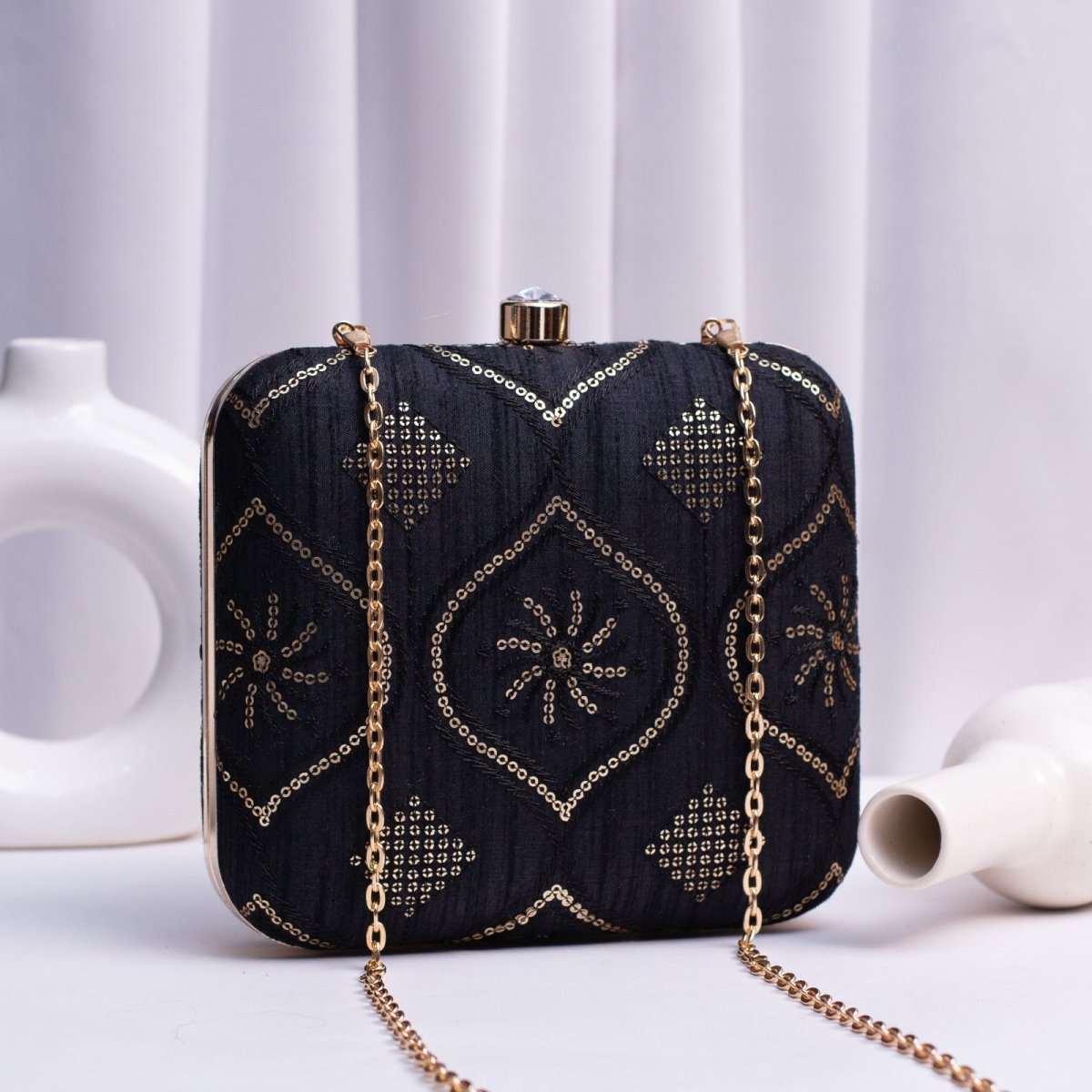 Artklim Black Based Sequins Embroidery Clutch