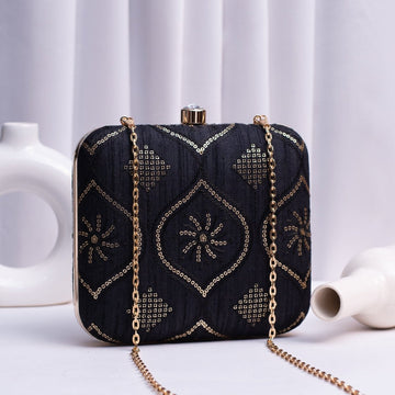 Artklim Black Based Sequins Embroidery Clutch