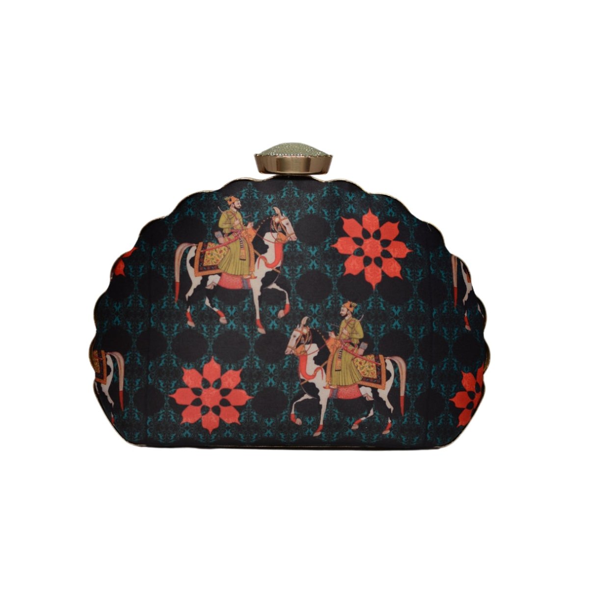 Artklim Modern Mughal Motif D-shape Clutch