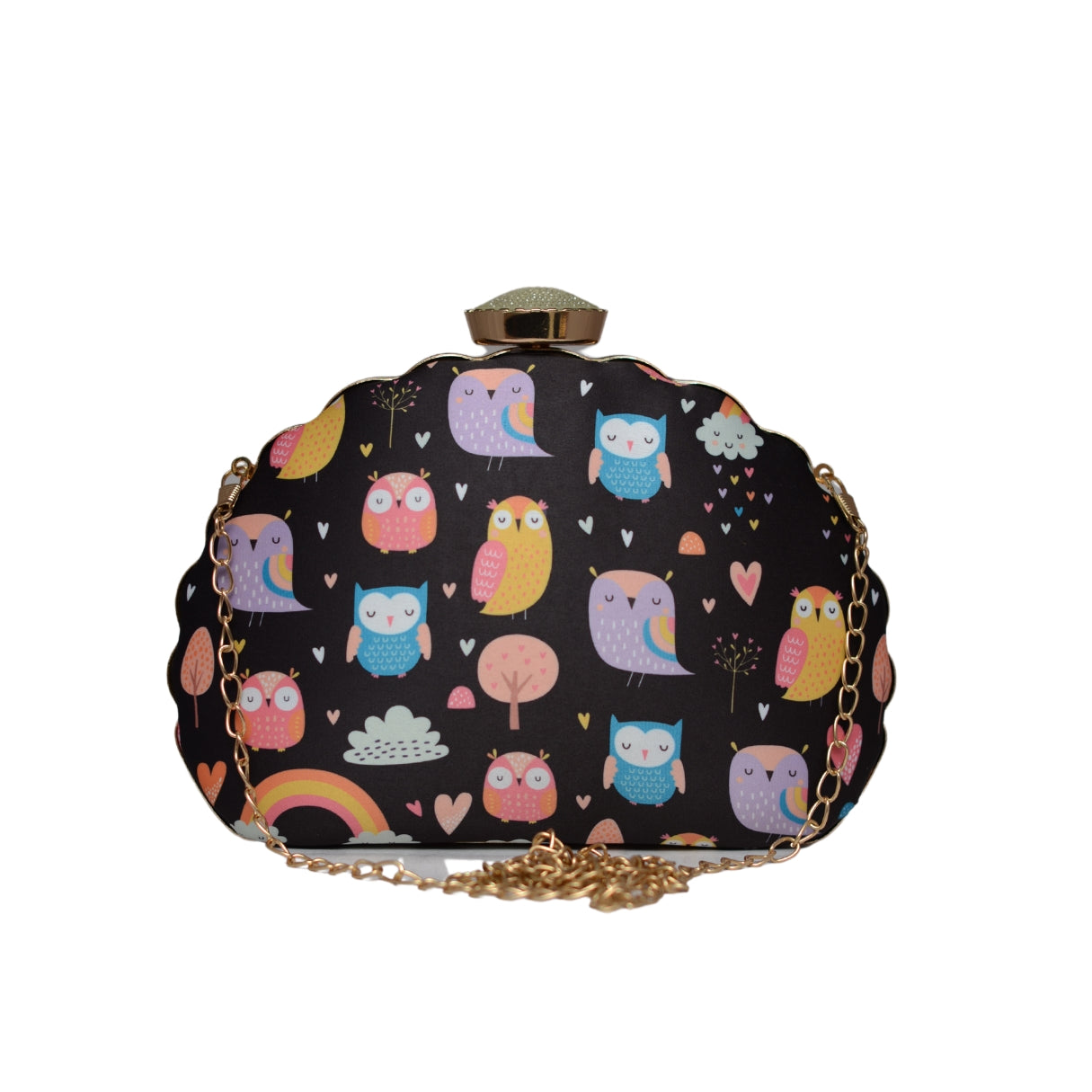 Artklim Owl Printed D-shape Clutch