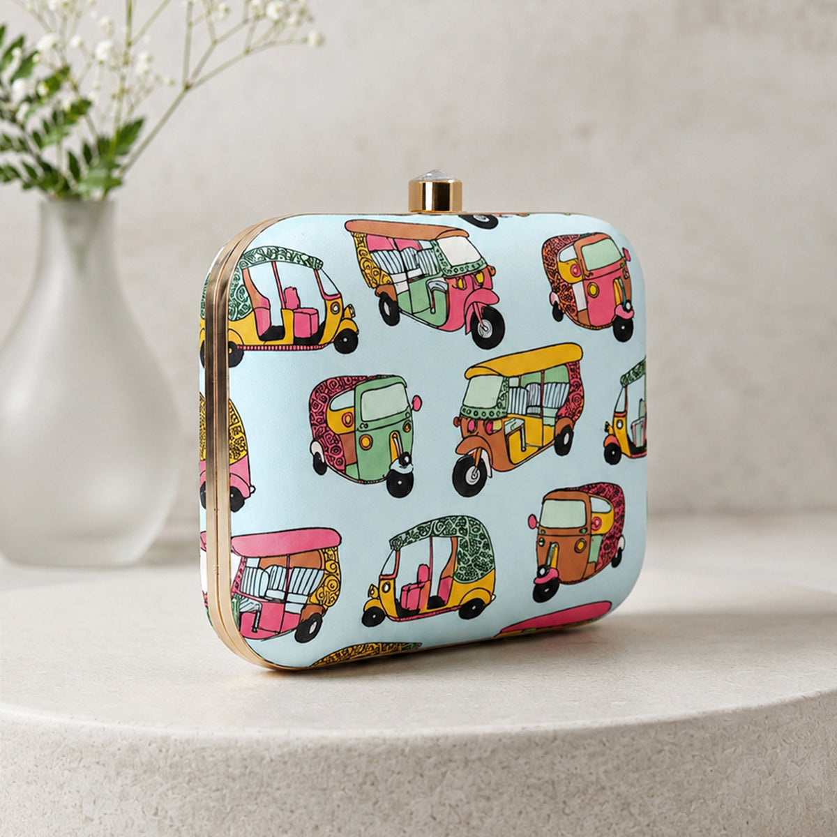 Artklim Blue Auto Rickshaw Printed Women Clutch