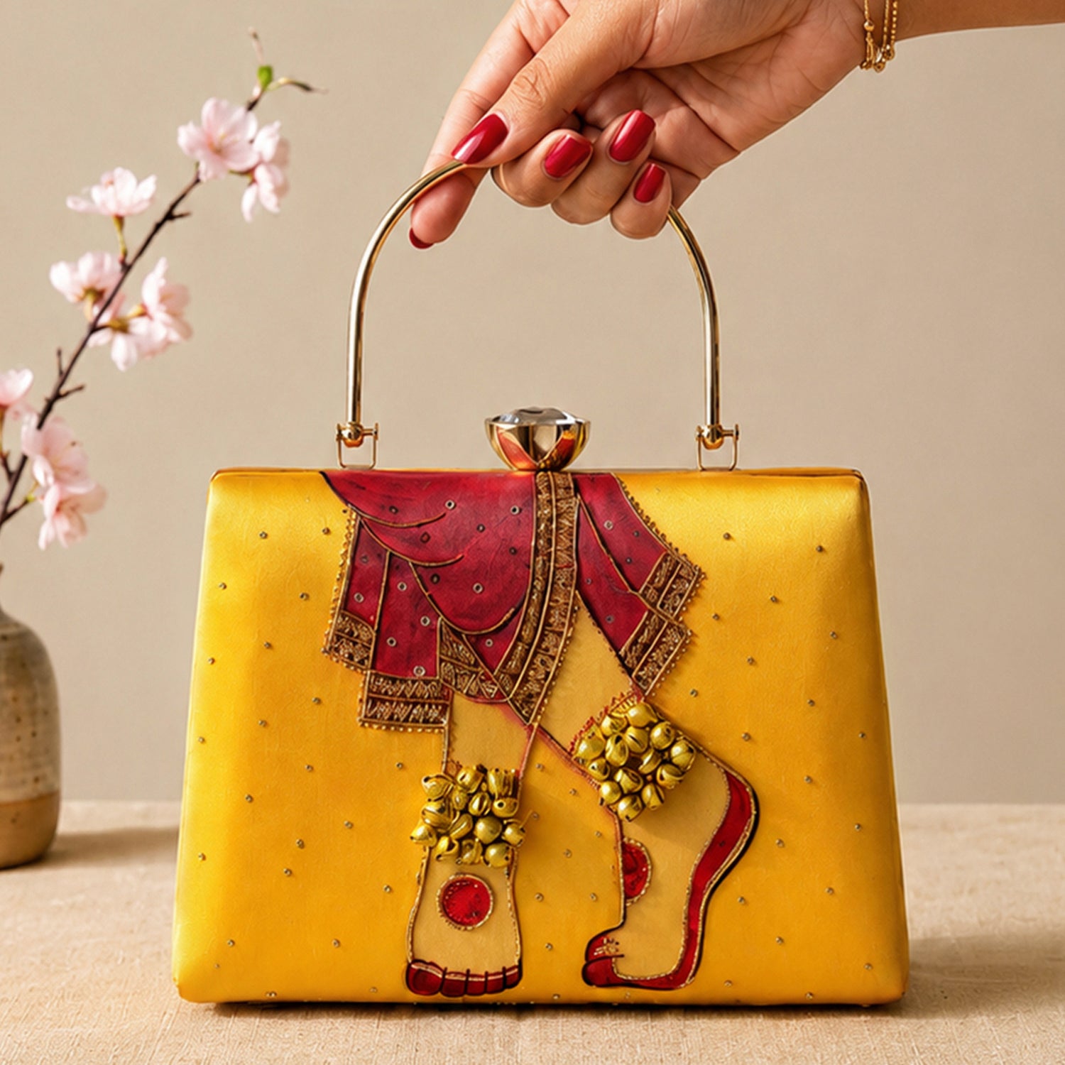 Artklim Printed Royal Heritage Ghungroo Clutch with Hand Embroidery