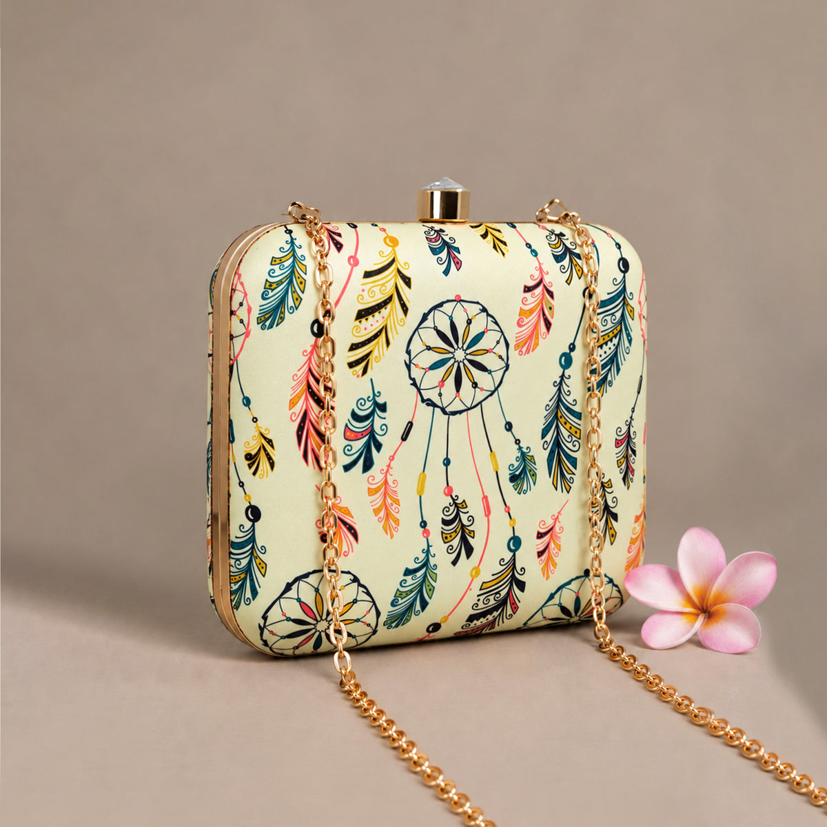 Artklim Colorful Dreamcatcher Feather Pattern Printed Clutch