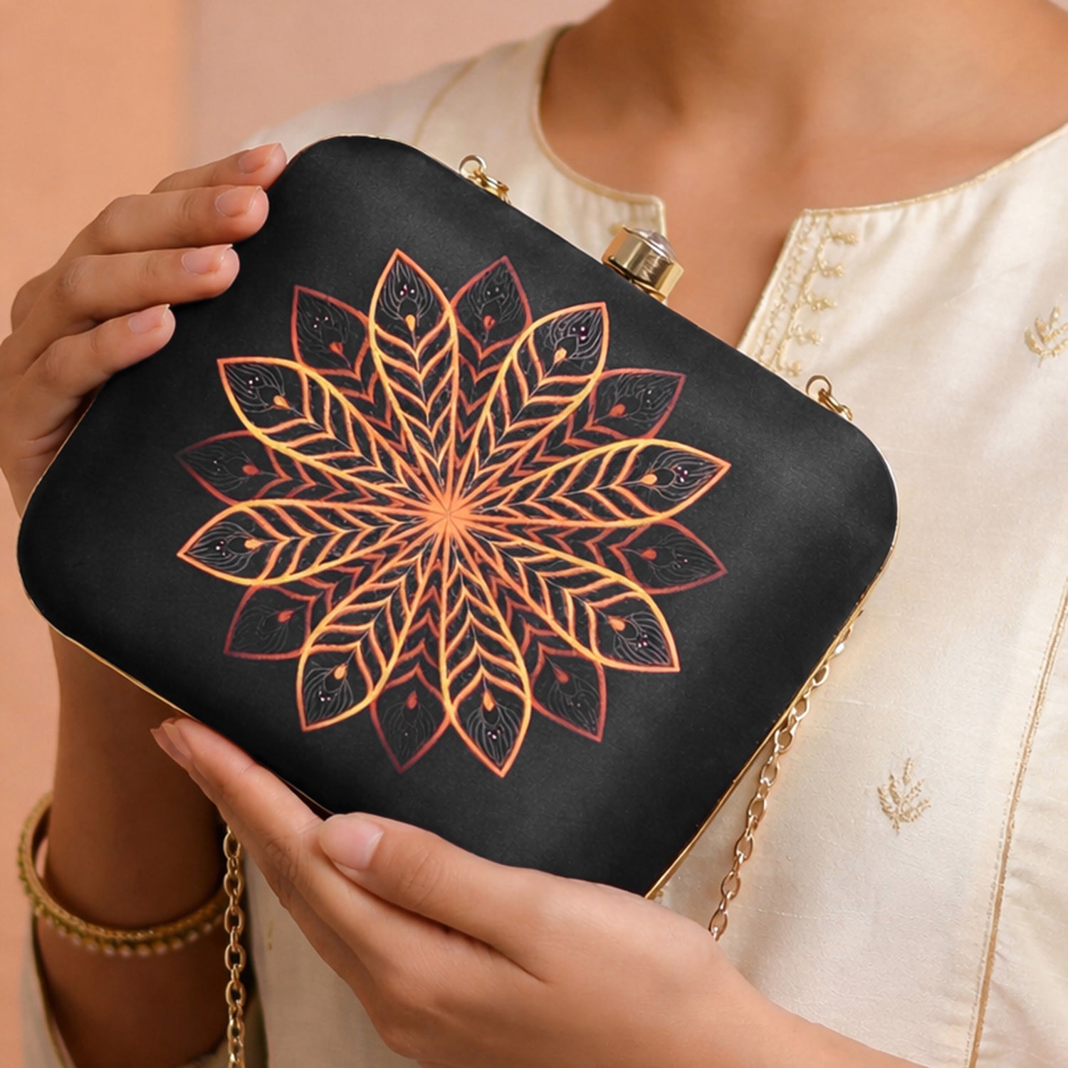 Artklim Black Gold Mandala Printed Clutch