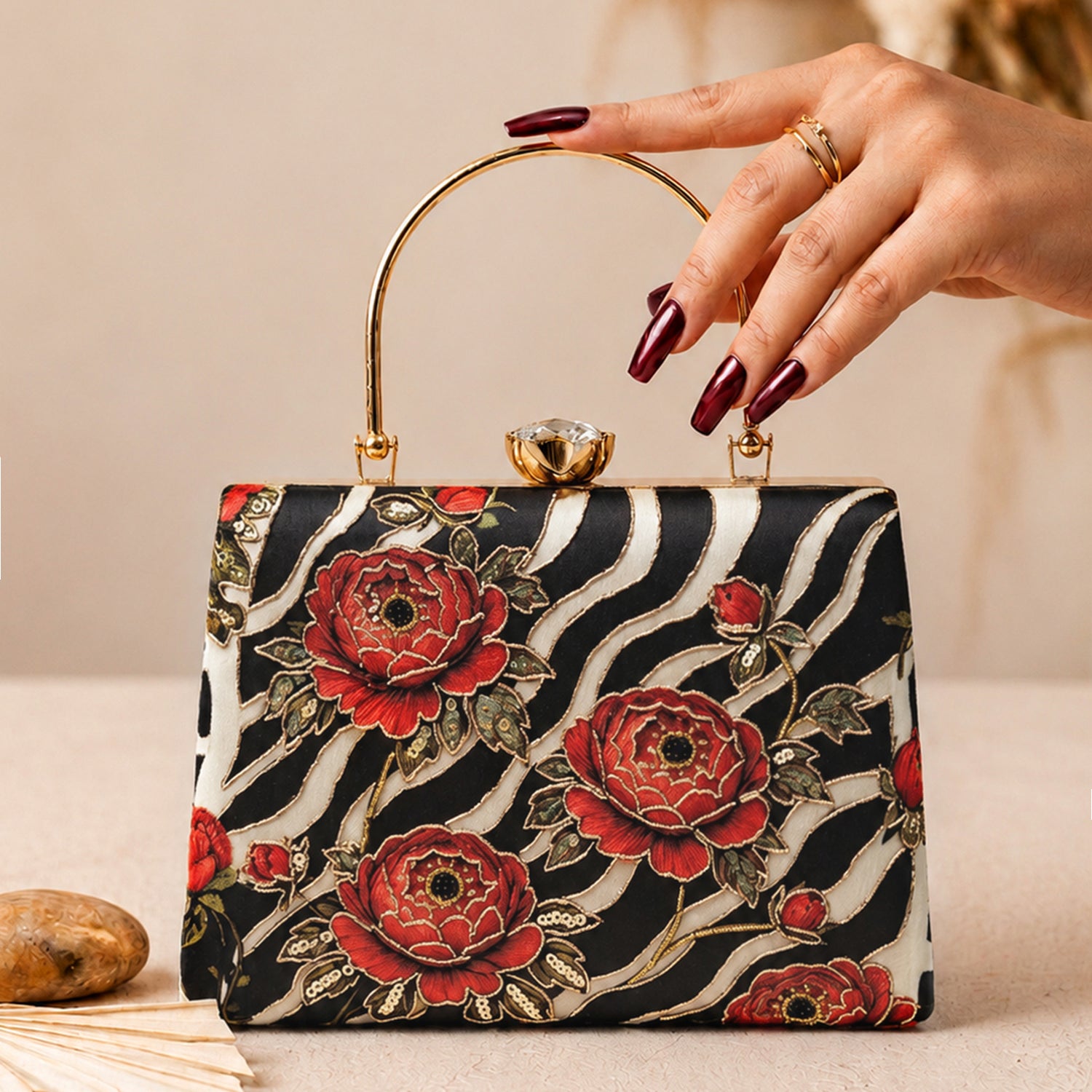 Artklim Zebra Floral Luxury Statement Clutch