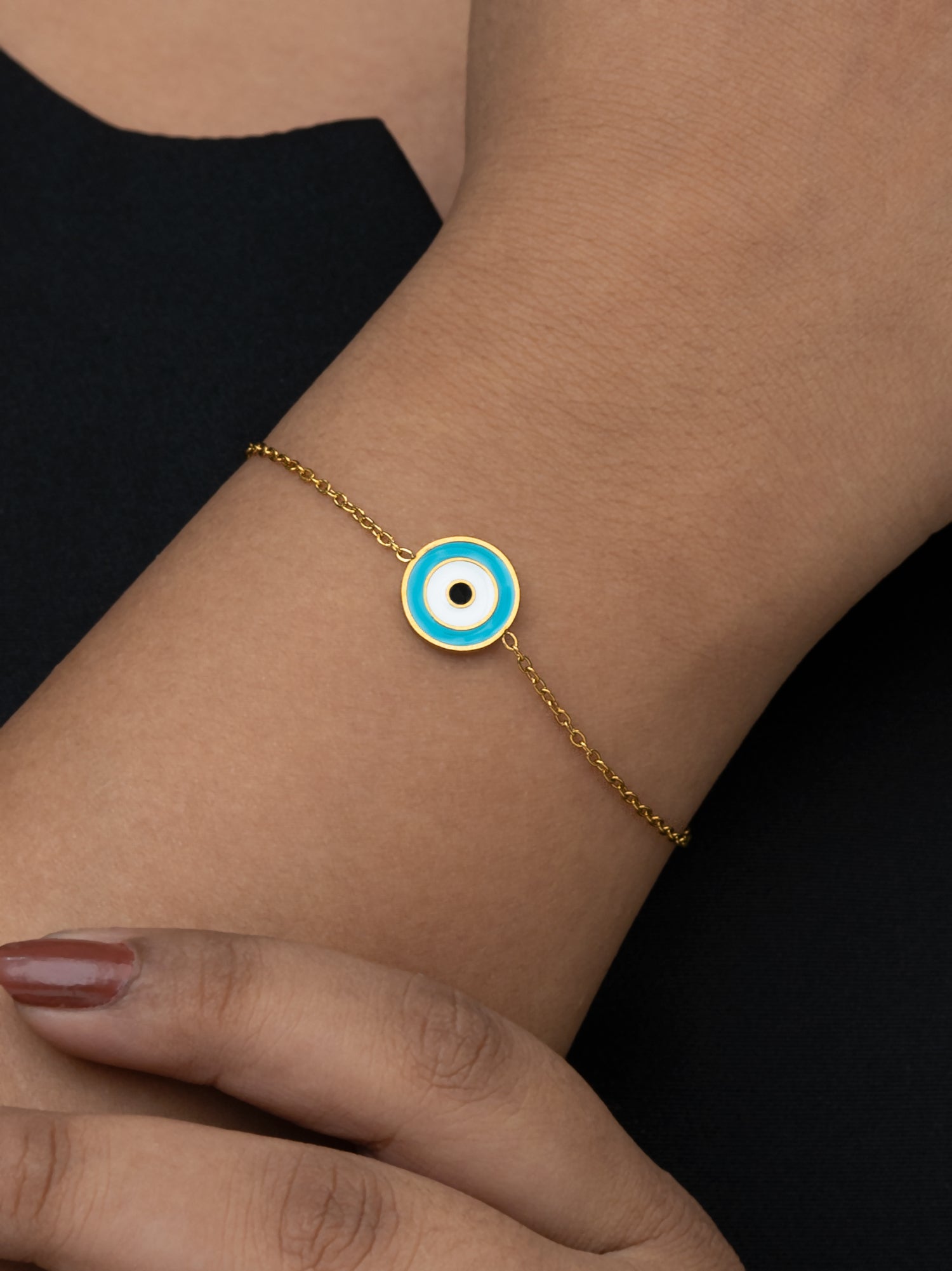 Artklim Gold Plated Anti Tarnish Turquoise Round Evil Eye Bracelet