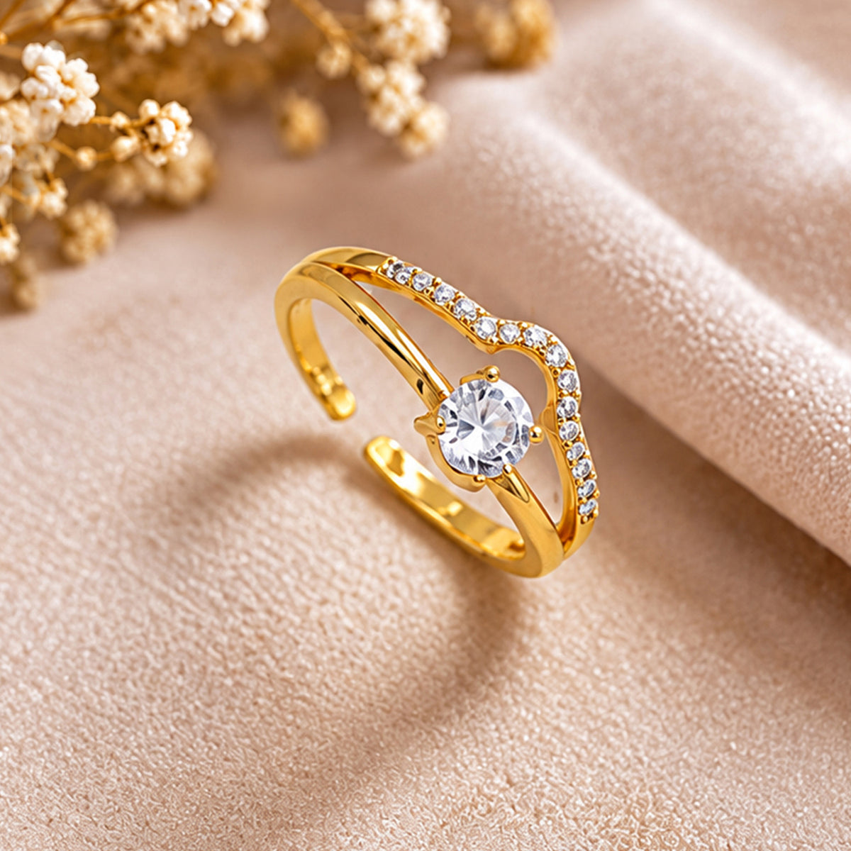 Artklim Dainty Twisted Crystal Gold-Tone Anti-Tarnish Ring