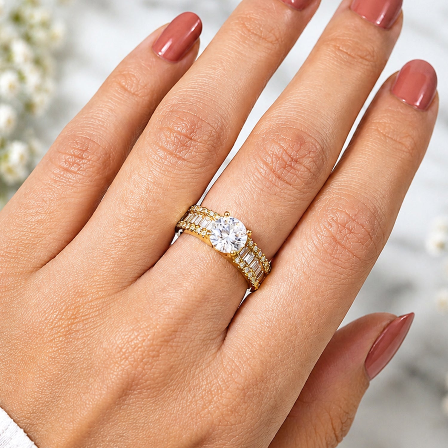 Artklim Gold-Plated Solitaire Adjustable Statement Anti-Tarnish Ring
