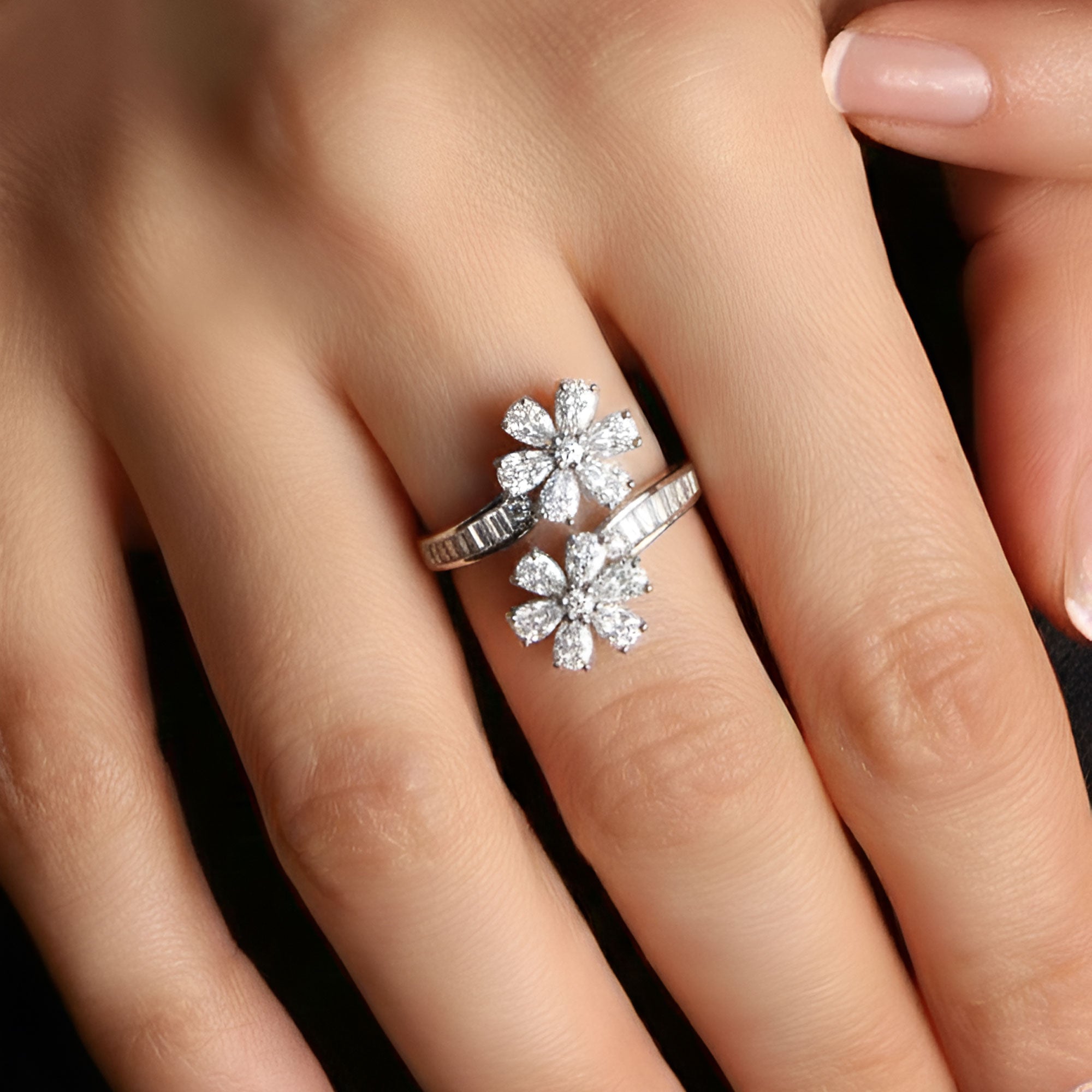 Artklim Silver Plated Floral Design Anti-Tarnish Ring