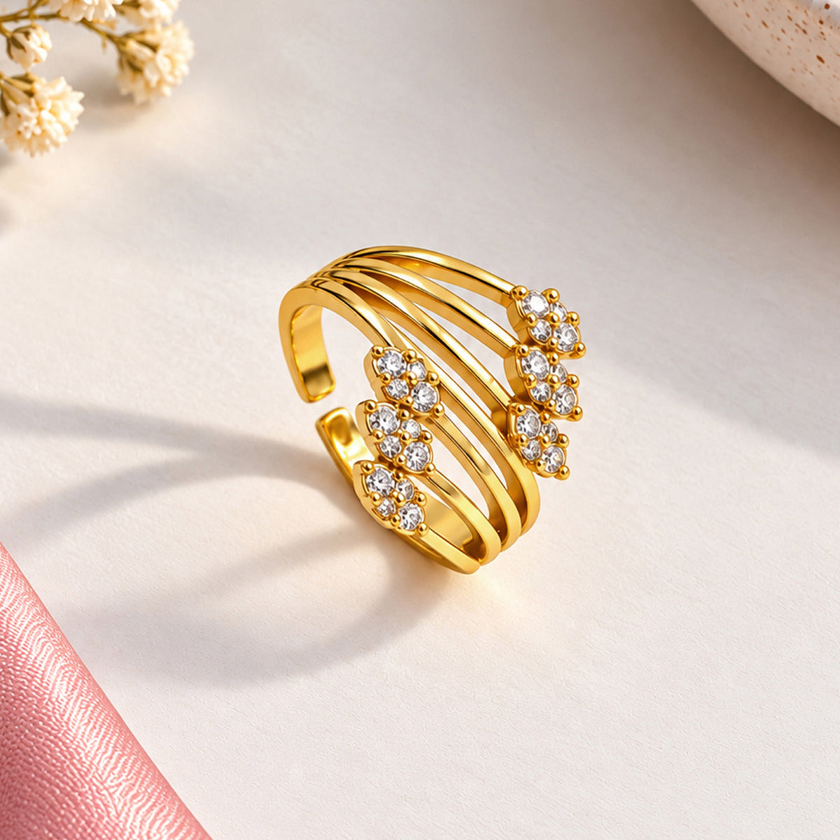 Artklim Glamorous Floral Crystal Statement Gold-Tone Anti-Tarnish Ring