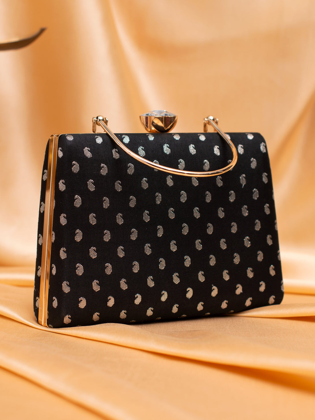 Artklim Elegant Black & Gold Jacquard Evening Bag