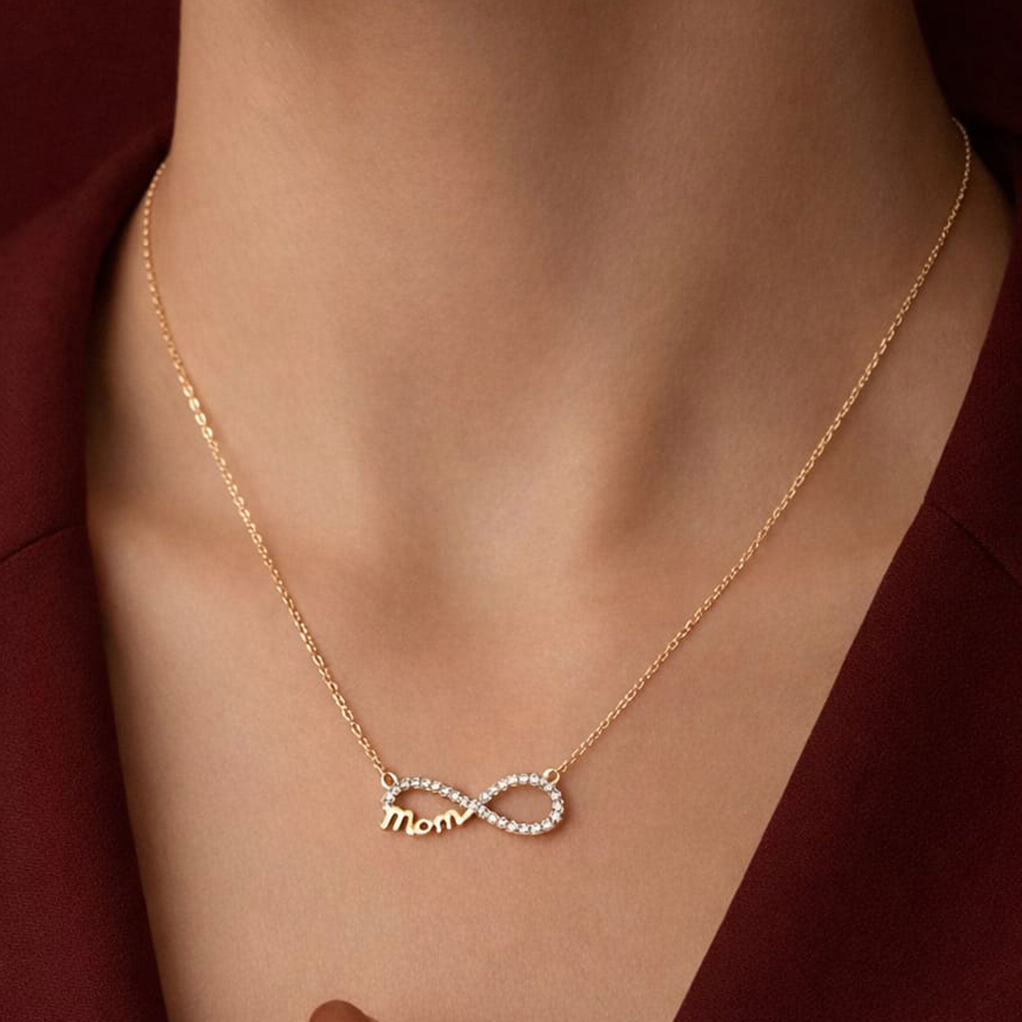 Artklim Gold-Plated Sparkling Infinity “Mom” Anti-Tarnish Pendant Necklace