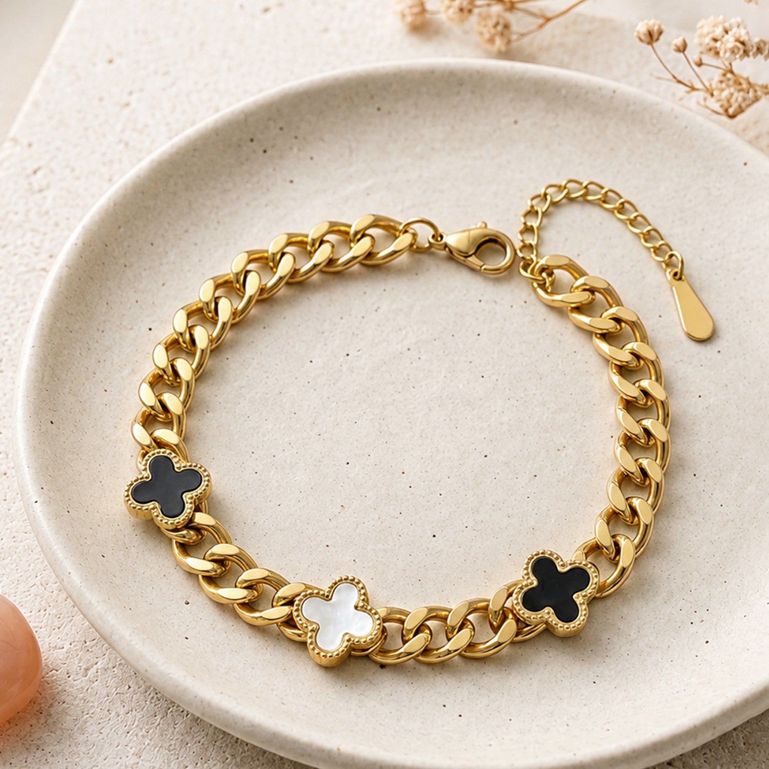 Artklim Black Blossom Crystal Link Gold Anti-Tarnish Bracelet