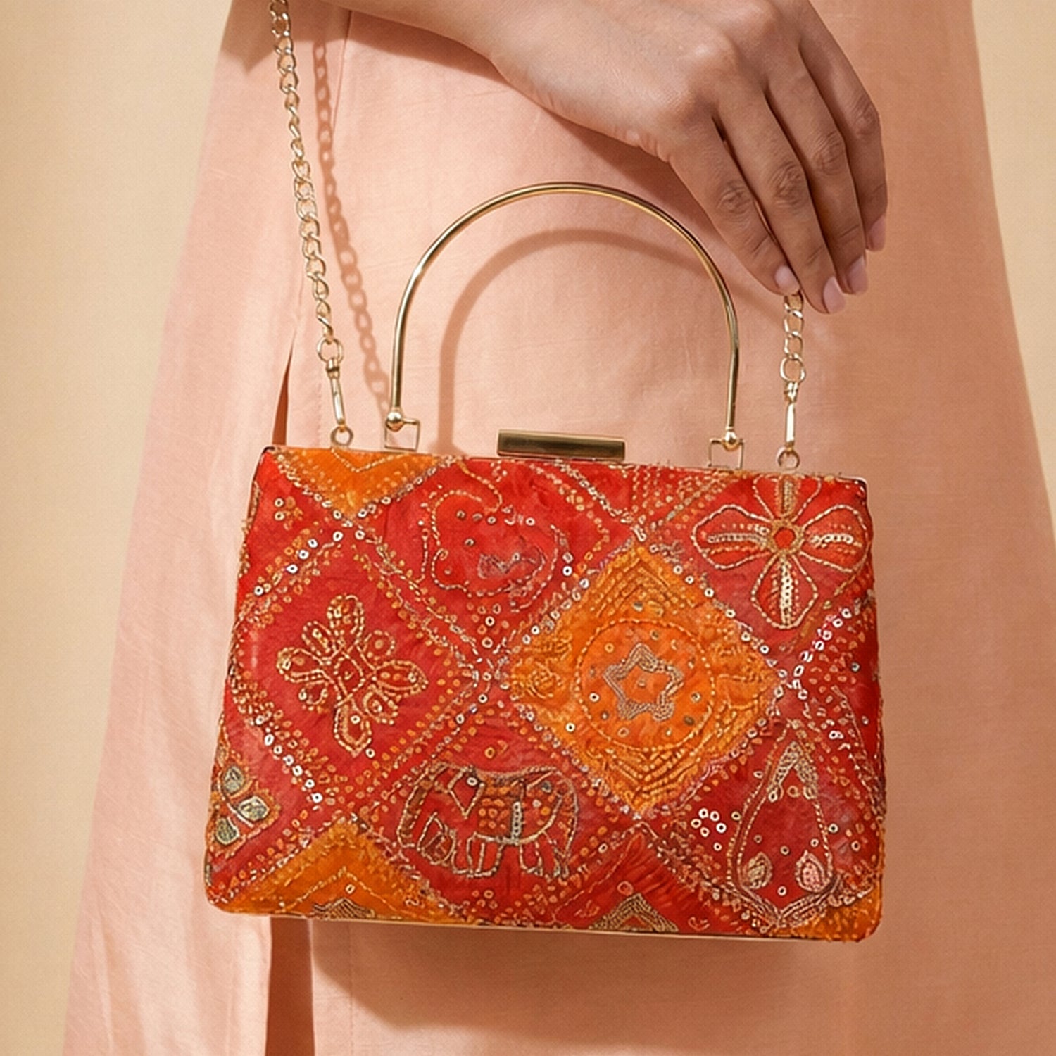 Artklim Red & Orange Embroidered Clutch