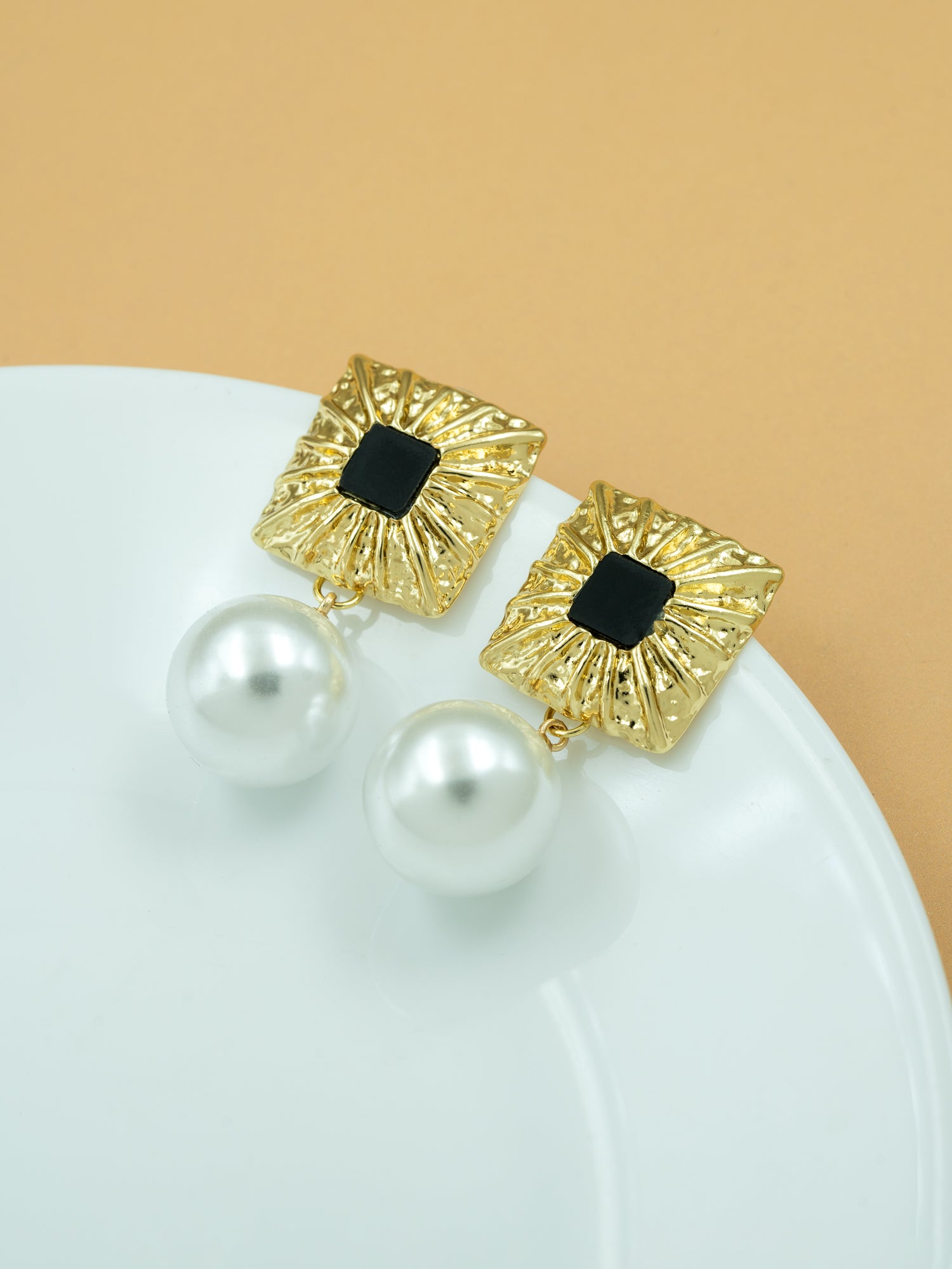Artklim Black Square Pearl Drop Anti Tarnish Earrings